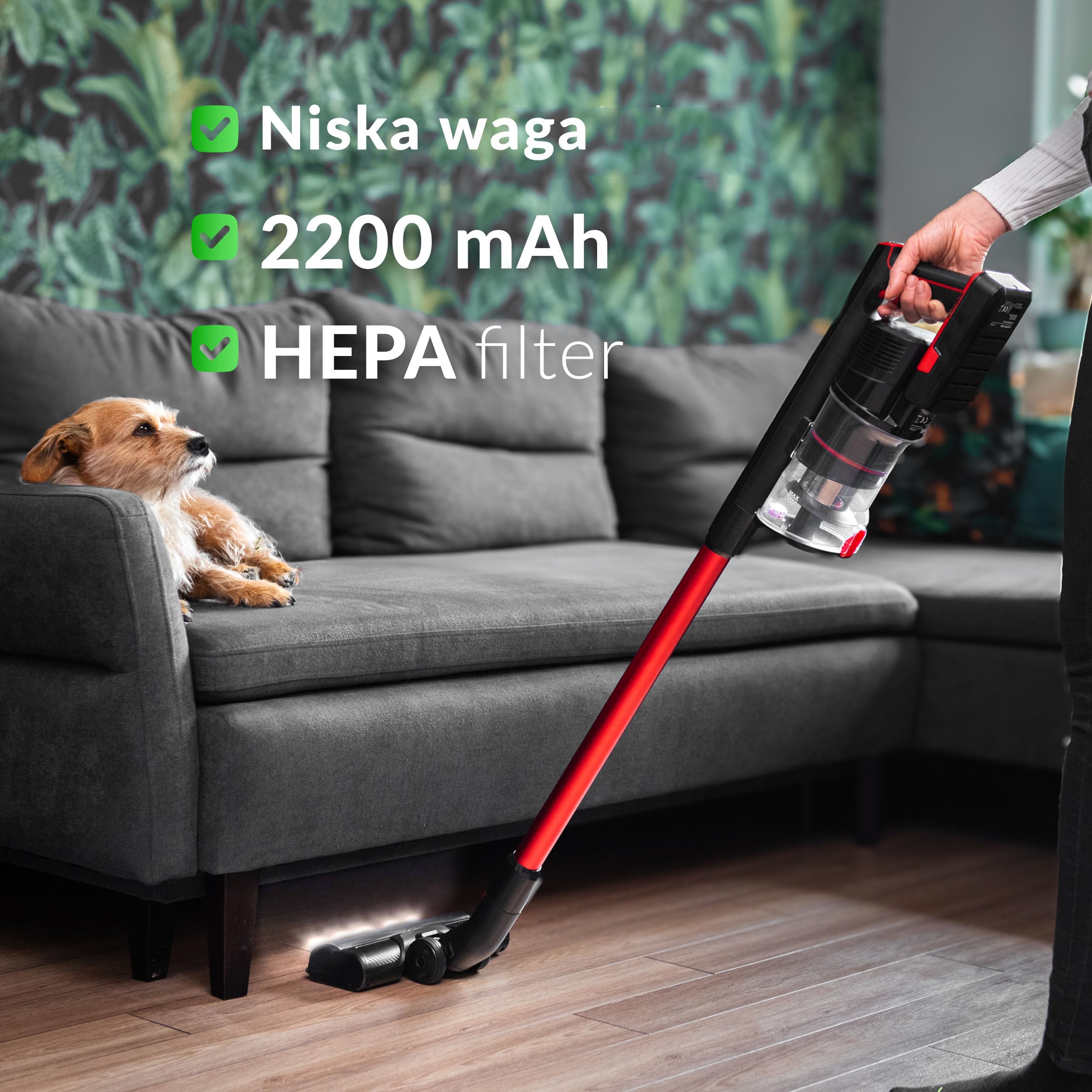 LEHMANN Odkurzacz akumulatorowy pionowy 150 W/12000 Pa/45 min, bezprzewodowy odkurzacz 3 w 1 dzięki wymiennym końcówkom, pojemnikowi 1,8 l, szczotce LED, filtrowi HEPA