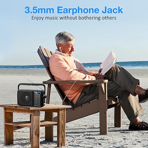 Miniatura 5 de Gelielim Radios portátil AM FM, enchufe de pared o batería, altavoz Bluetooth Gelielim Retro Radio, funciona con pilas recargables