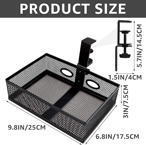 Miniatura 2 de Organizador de escritorio de malla y cajón giratorio de abrazadera, cajón giratorio debajo del escritorio, sistema de montaje con abrazadera en C