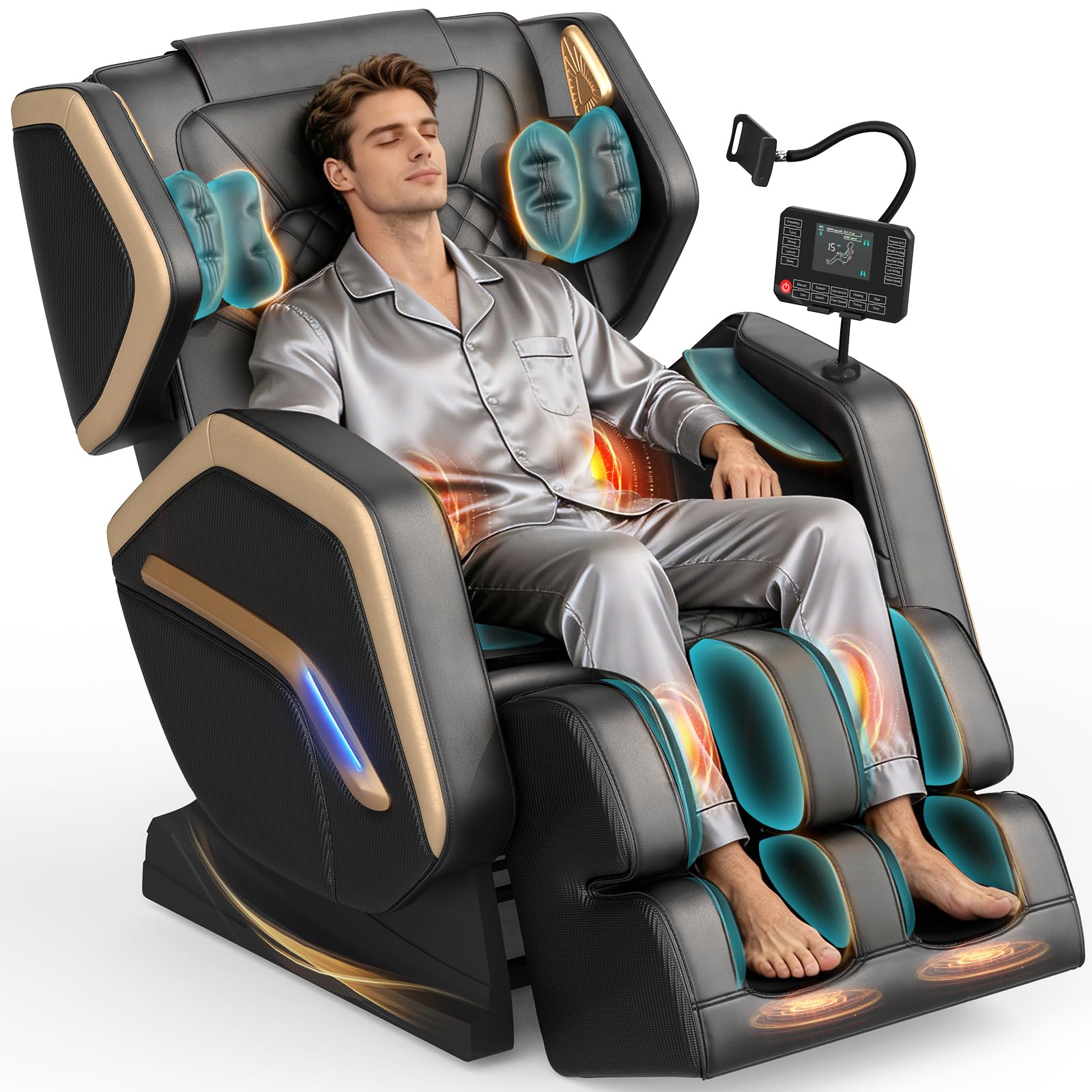 YONISEE Massagesessel, Ganzkörper-Massagesessel mit 14 Massagepunkten | Heizfunktion, 8 Airbags, Bluetooth-Lautsprecher, Touch-Fernbedienung, Fußmassage, Handyhalterung, Zero Gravity