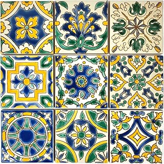 Set of 9 Decorative Ceramic Tiles – Hand Painted Indoor & Outdoor – Span...