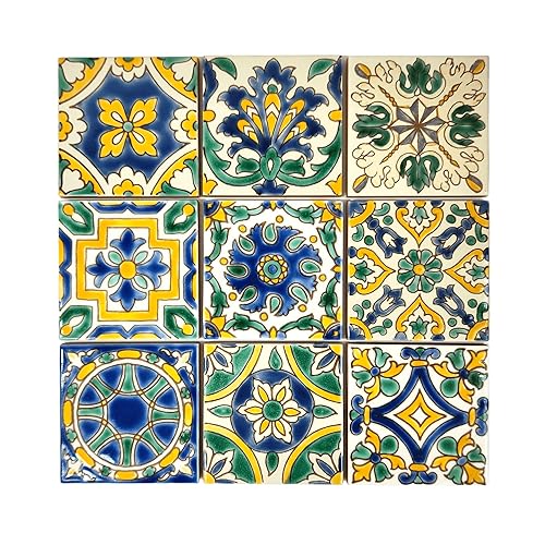 Set of 9 Decorative Ceramic Tiles – Hand Painted Indoor