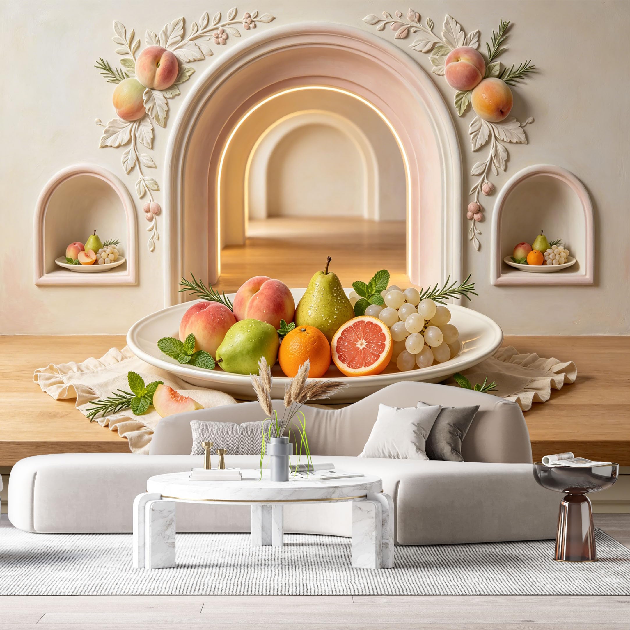Custom Size Wall Murals Fruit Still Life Archway Modern Minimalist 3D Trompe L'Oeil SelfAdhesiveWall Fabric Removable Wallpaper Wall Decor for Living Room Bedroom Bathroom