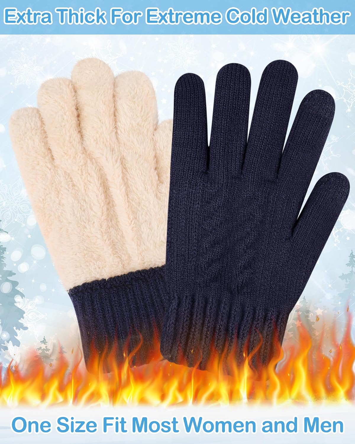Janmercy 4 Pairs Fleece Lined Gloves for Women Men Cold Weather Thick Knit Touchscreen Gloves Warm Winter Spring Gifts