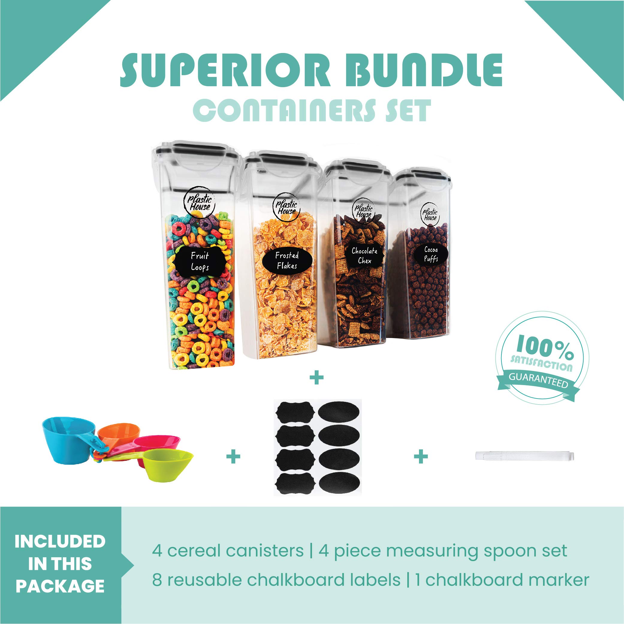 Buy PLASTIC HOUSE Large Cereal Containers Storage Set Dispenser Approx