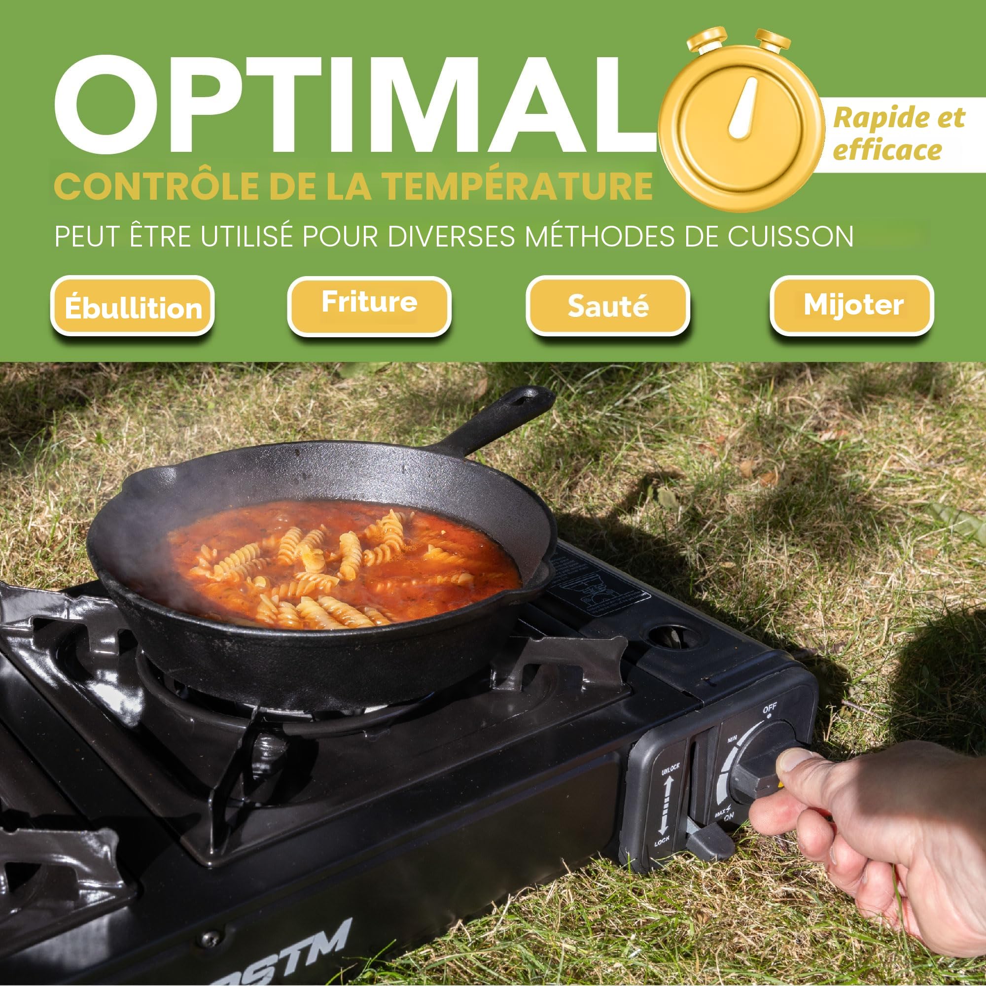 BLOSTM Réchaud de camping portable à gaz – Réchaud de camping à double brûleur avec système d'allumage automatique, contrôle de la température – Utilisation avec gaz butane ou GPL – Réchaud de camping