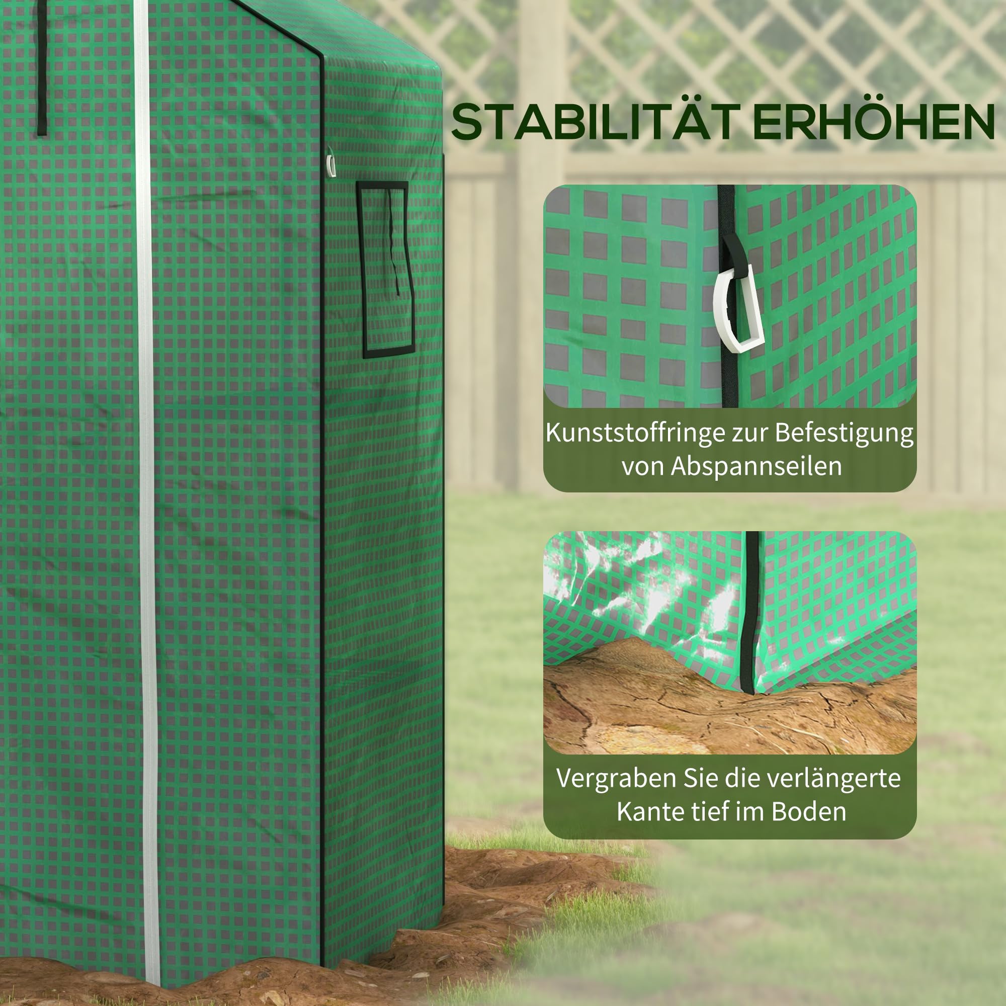 Outsunny Gewächshausfolie 1,4 x 1,9 m, wasserdicht Gartenfolie mit UV Schutz Fenster, Reißfest Folie aus Polyethylen, Abdeckplane für Treibhaus, Tunnelfolie für Außenbereich, NUR Folie, Grün