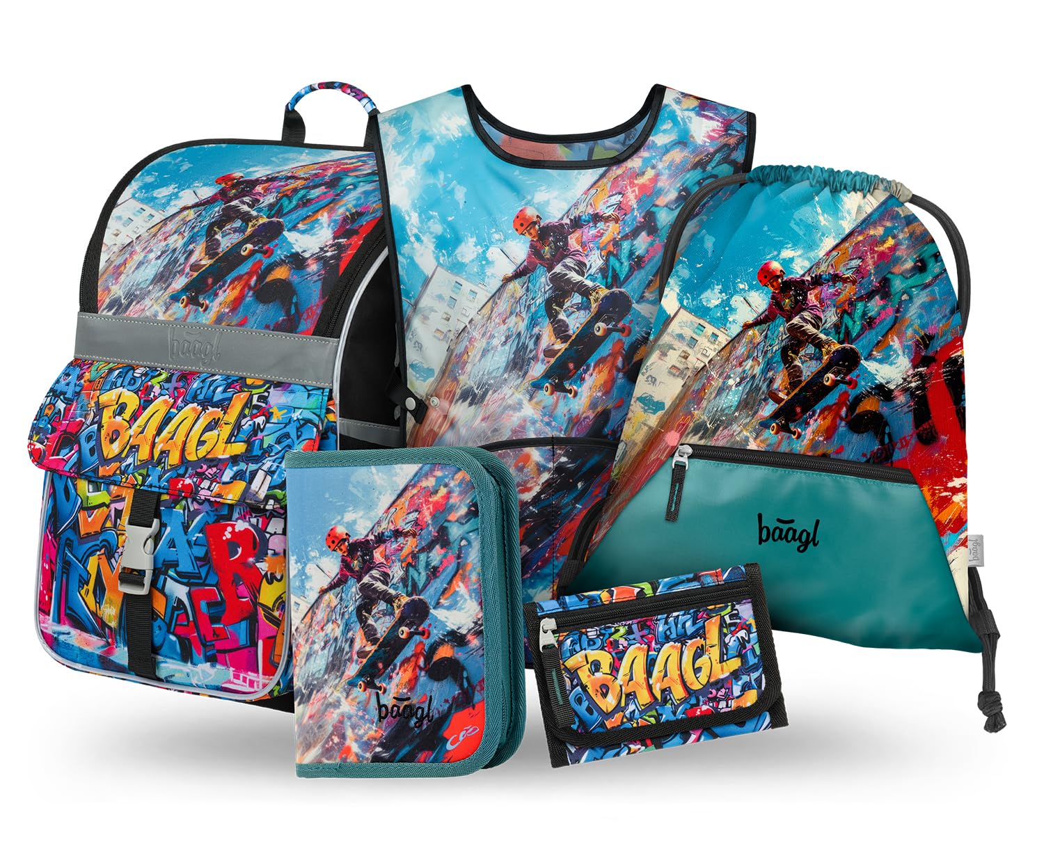 Baagl Set Di 5 Zaini Per La Scuola Per Ragazzi E Ragazze (Zaino Zippy Per La Prima Elementare, Astuccio, Borsa Da Palestra, Grembiule, Tasca Per Il Collo), Zaino Per La Scuola Elementare, Zaino-image