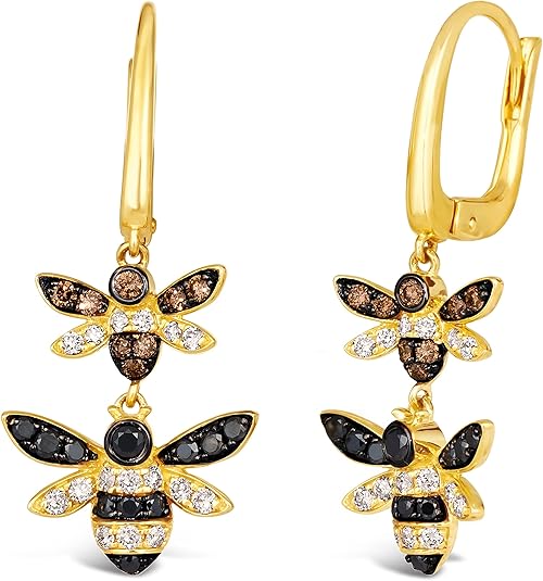 LE VIAN 3/4 Carat Chocolate Diamond Honey Bees Dangle Leverback Drop Earrings for Women in 14k Yellow Gold (G-H/Brown/Black, VS2-SI1, cttw)