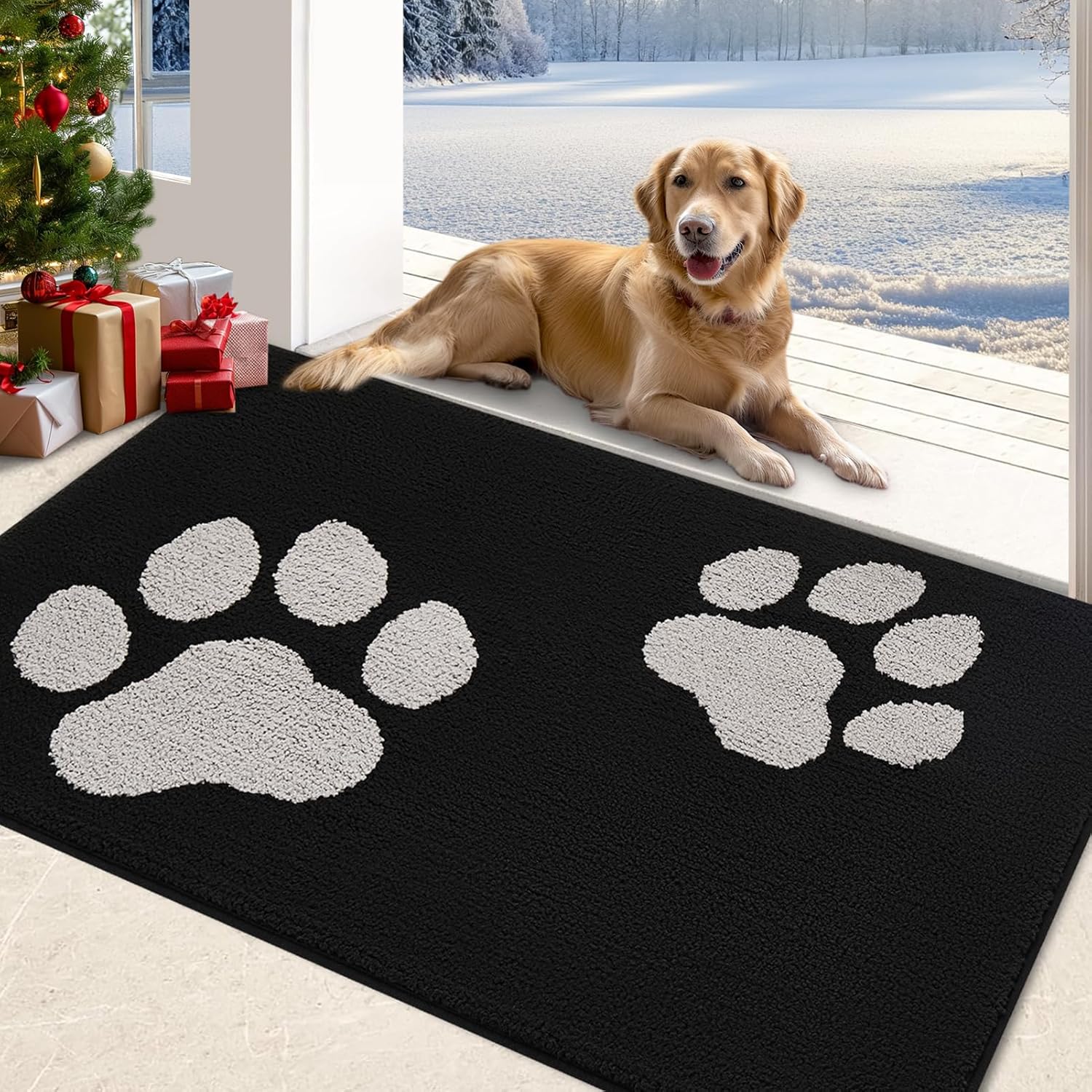FONEYI Indoor Door Mat, 36"x59" Dog Mats for Muddy Paws, Rubber Backing Non Slip Super Absorbent Washable Entryway Rug, Low-Profile Front Back Door Mats, Inside Floor Doormats for Entryway, Black 36"x59" Black