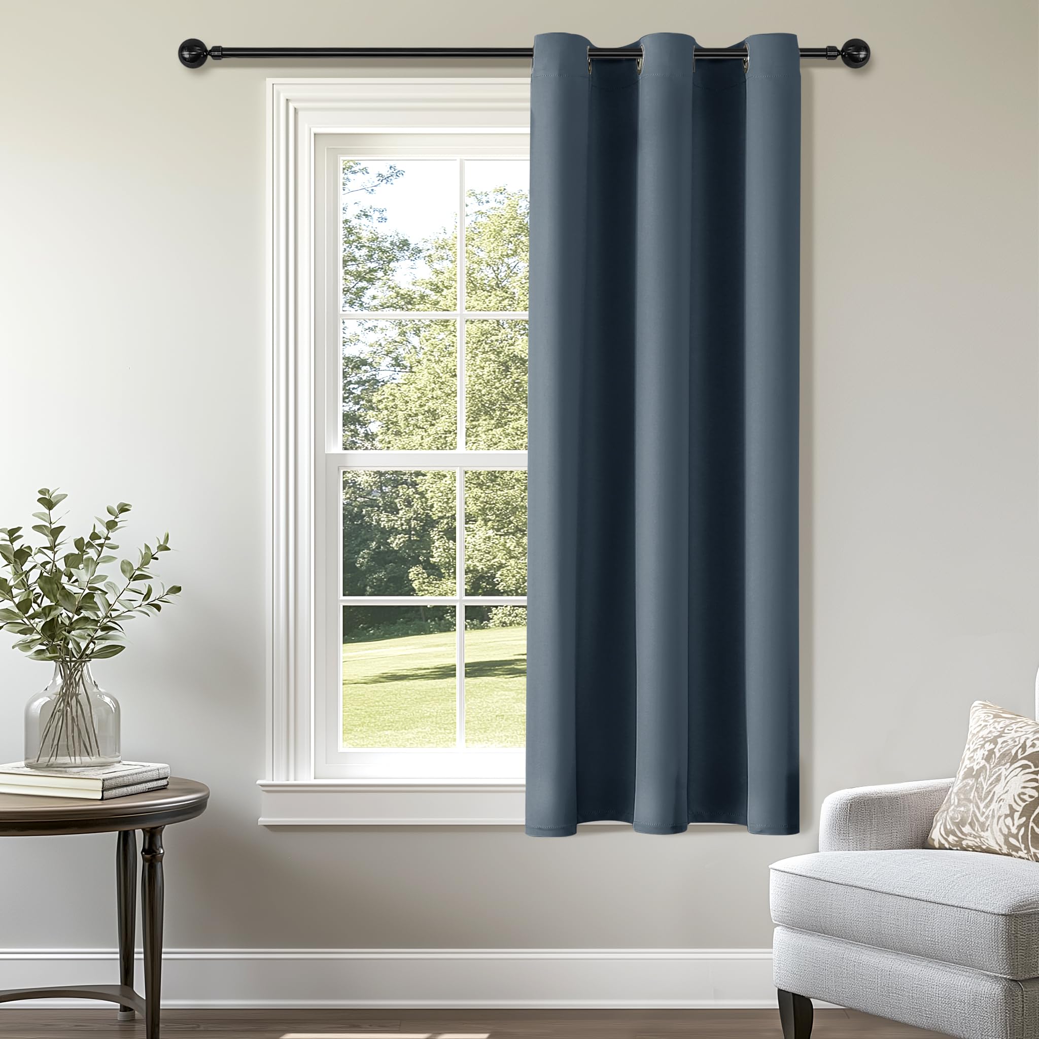 ChrisDowa Grommet Blackout Curtains for Bedroom - Thermal Insulated Room Darkening Curtains for Living Room (1 Panel Set, Stone Blue, 42W x 63L)