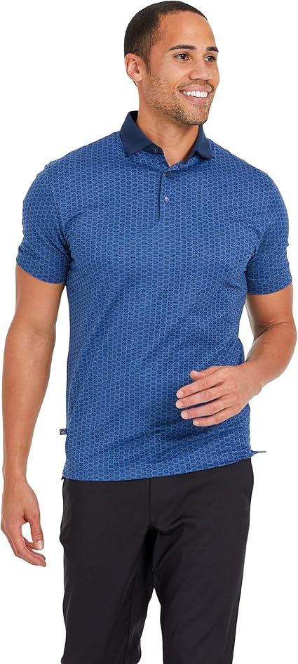 Mizzen + Main Men's Wilson Short Sleeve Polo - Lifestyle Casual Shirt, Trim Fit, Blue Circle Geo 