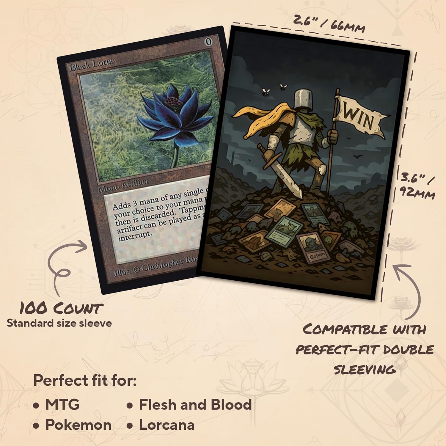 From the bin to the win MTG Card Sleeves (Smooth) - 104 Count Standard Size TCG Sleeves - Compatible with Magic The Gathering, Lorcana - Double Sleeving-Original Art Design,Premium Protection