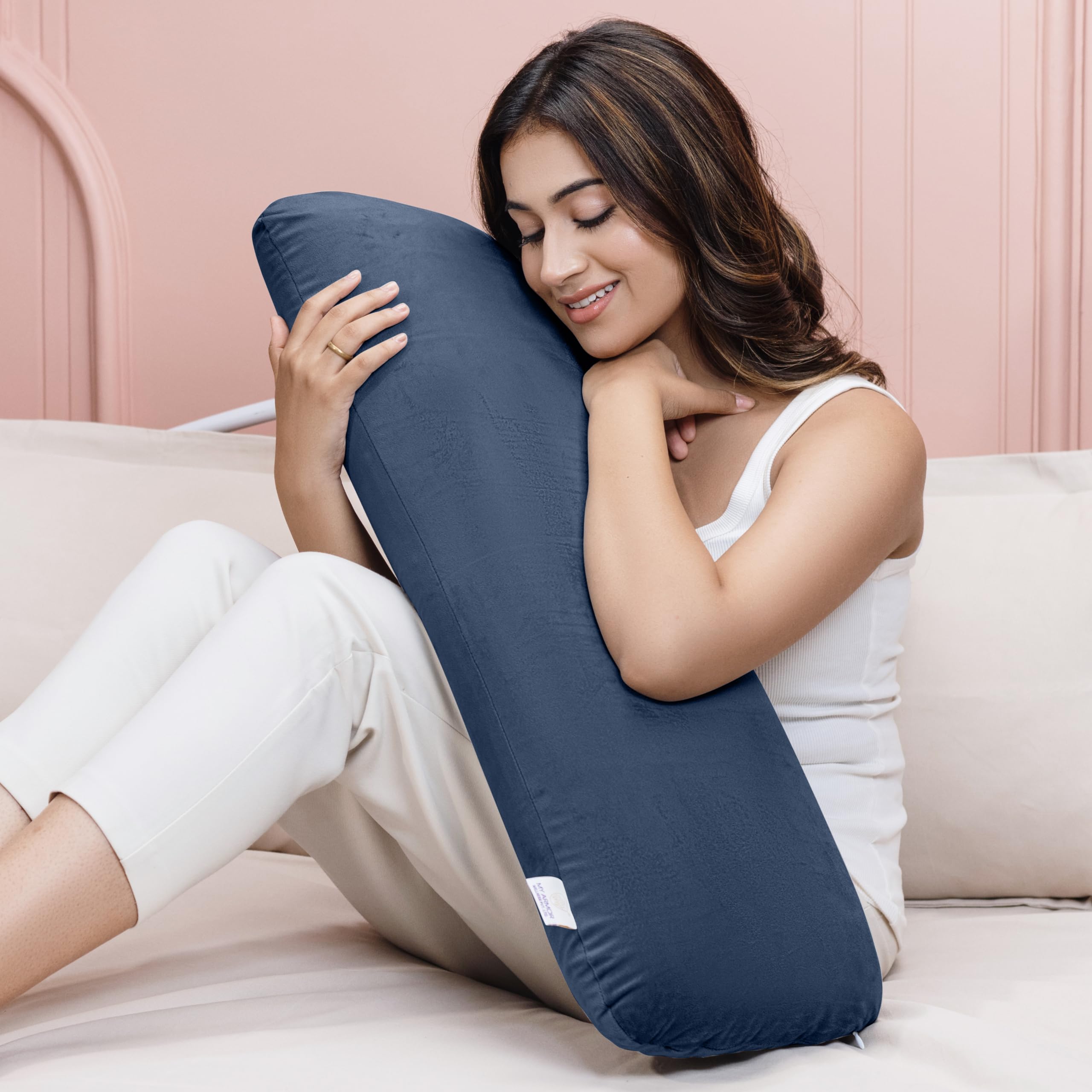 MY ARMOR Memory Foam Half Body Side Pillow for Pregnancy & Hugging, Long Cuddle Pillow Suitable for Side Sleepers & Back Support - Velvet Cover - 30x10x5 Inches, Navy Blue