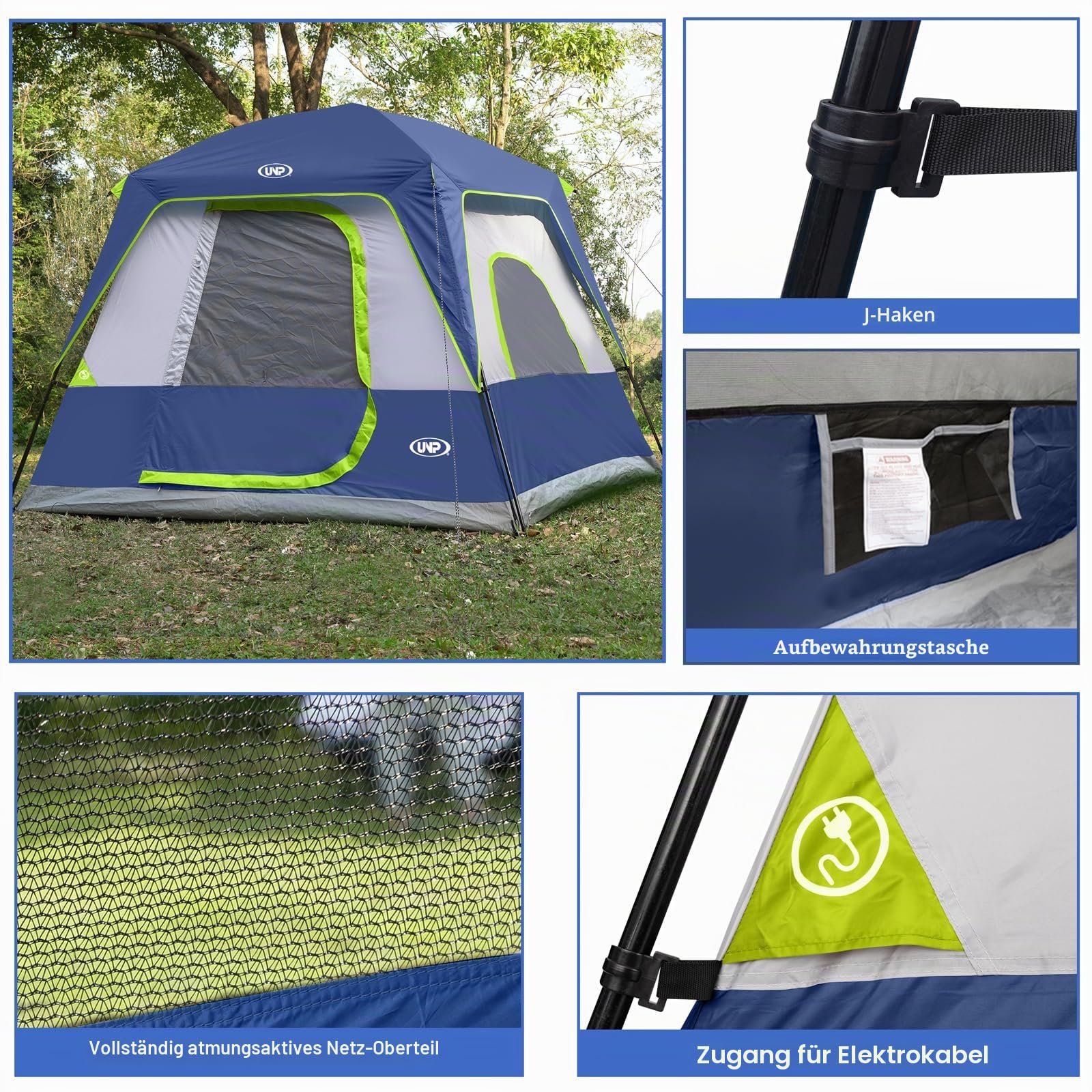 UNP Campingzelt FüR 4-8 Personen, Einfach Aufzubauen, Wasserdicht Mit Regendach, FüR Camping/Wandern Und Trekking, Zelt Stehhöhe