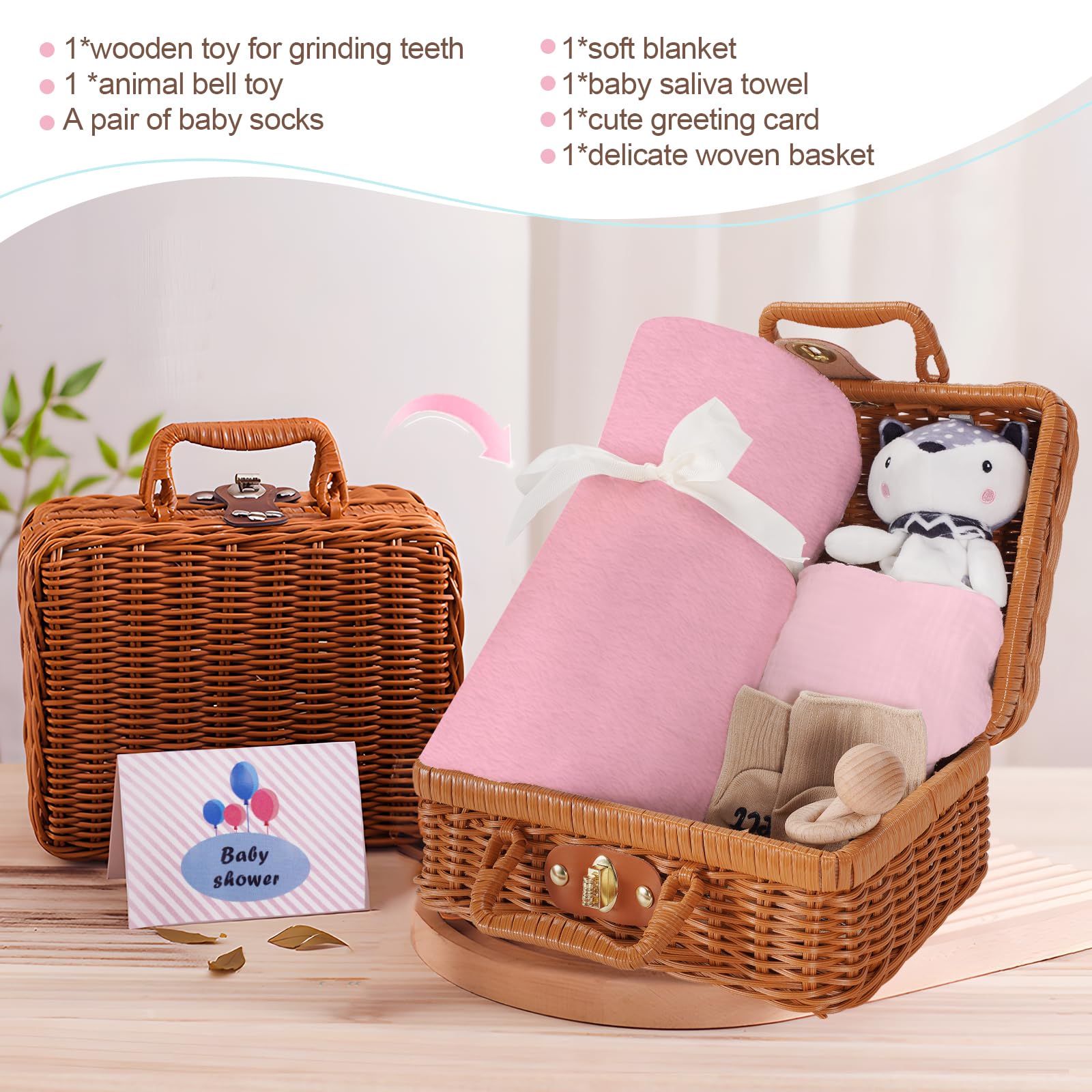 Set regalo per neonati alla nascita – 7 in 1 regalo per neonati per maschietto & femminuccia con coperta, spugna, sonaglio in legno, bavaglino, calzini e scatola dei ricordi – regali per neonati alla