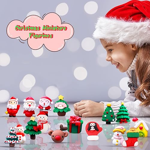 Miniatura 5 de 126 piezas de mini adornos de Navidad de resina de Navidad con parte trasera plana, decoración de resina en miniatura para manualidades, decoración