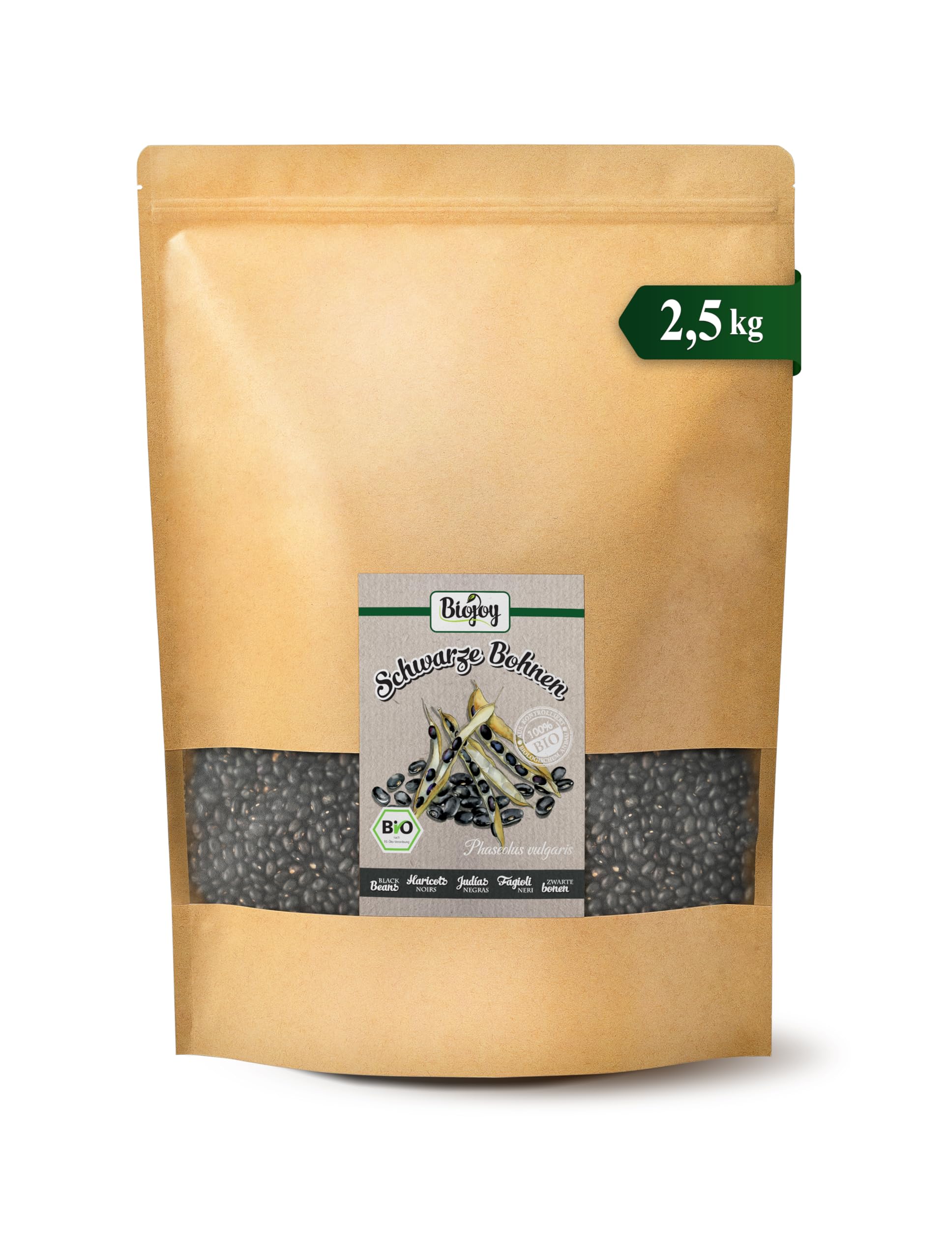 Biojoy Haricots noirs BIO (2,5 kg), séchés et entières, sans additifs
