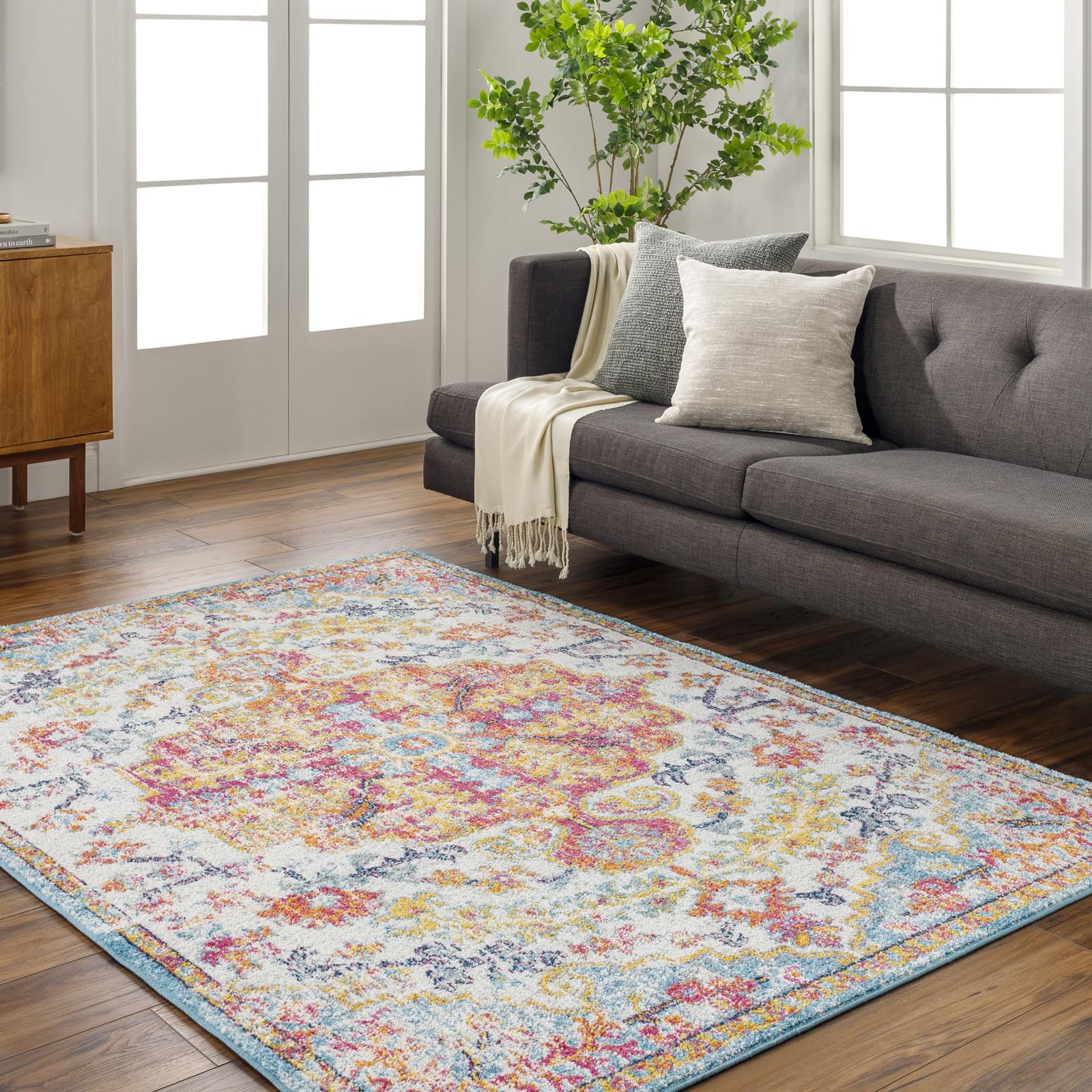 Livabliss Lou Asmara Vintage Design – Living Room 200x275 cm, Dining, Kitchen Use, Traditional Multicolour Boho Style, Easy Care Pile, Red Orange Teal Beige