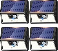 Vista 1 de Peasur Luces solares con sensor de movimiento para exteriores, paquete de 4 luces solares para valla con impermeabilidad IP65, 3 modos
