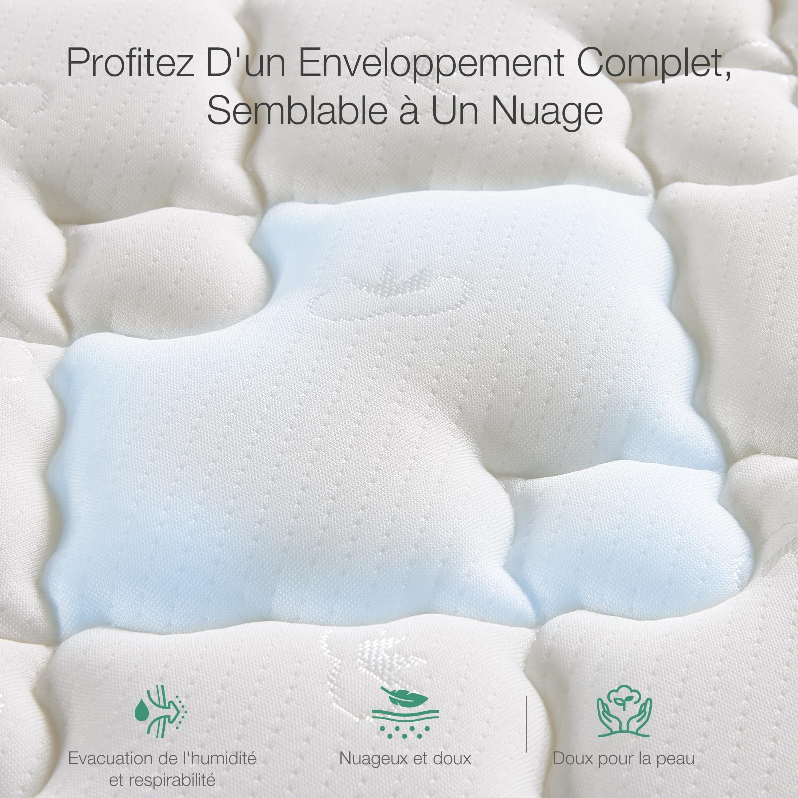 Novilla Matelas à Ressorts ensacés H3, 160x200 cm, 7 Zones, Mousse Confort - Certifié Öko-Tex CertiPUR-US - 20 cm