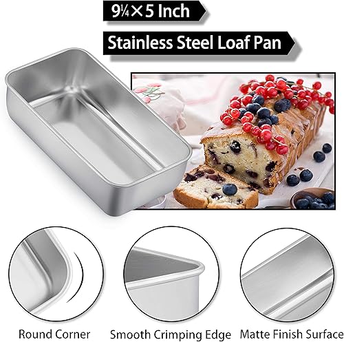 Miniatura 2 de TeamFar Molde para pan, de 9 pulgadas x 5 pulgadas, moldes para pan y pan de carne de acero inoxidable para hornear pan, pastel, lasaña, saludable y