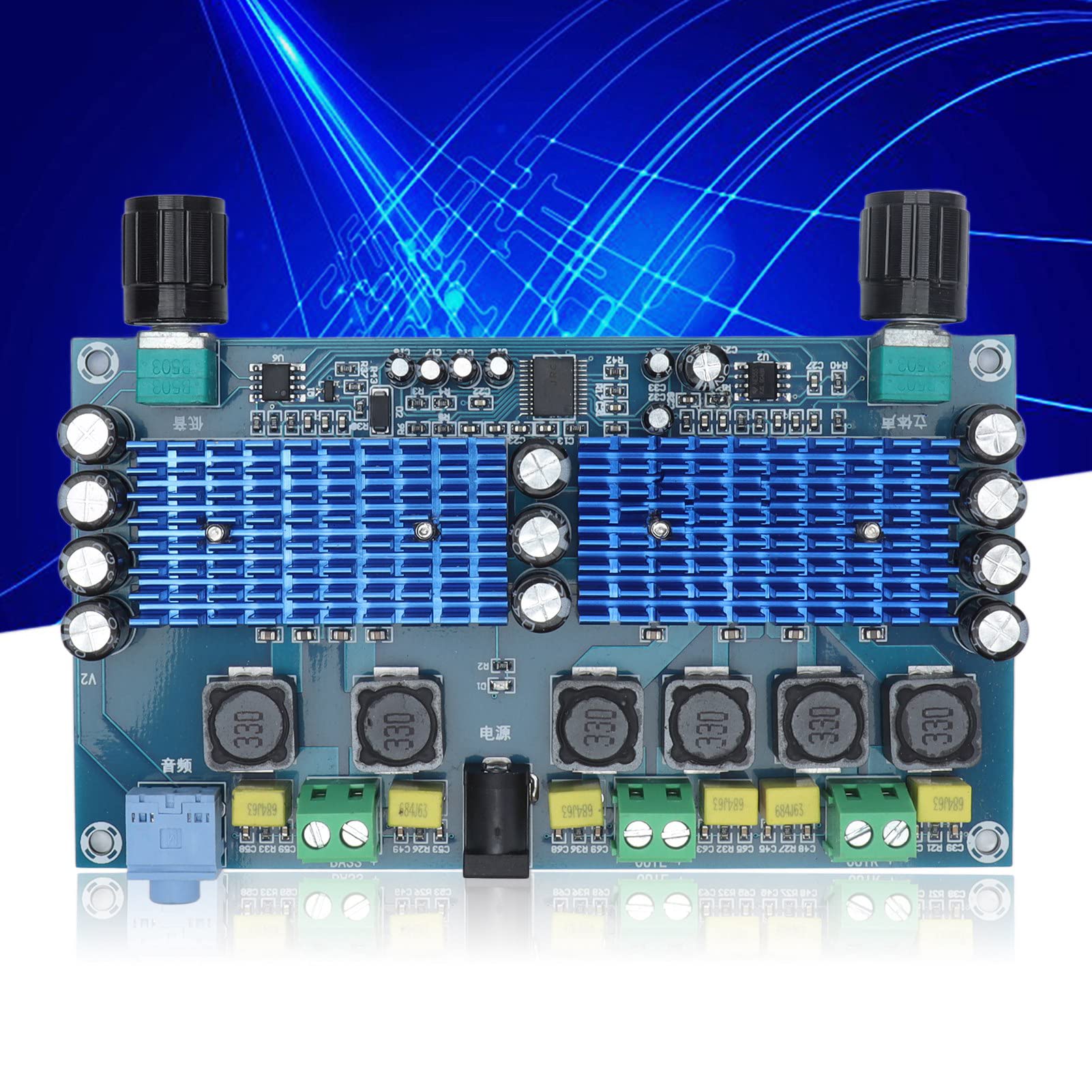 Płyta cyfrowego wzmacniacza mocy Dwukanałowy moduł wzmacniający dźwięk basowy 2.1 DC 12 V do 24 V z wejściem AUX dla telefonów MP3 i komponentów komputerowego sprzętu audio Model