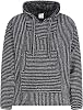 Mexican Baja Jerga Hoodie Hippie Festival Top in Maroon, Black and White Stripe