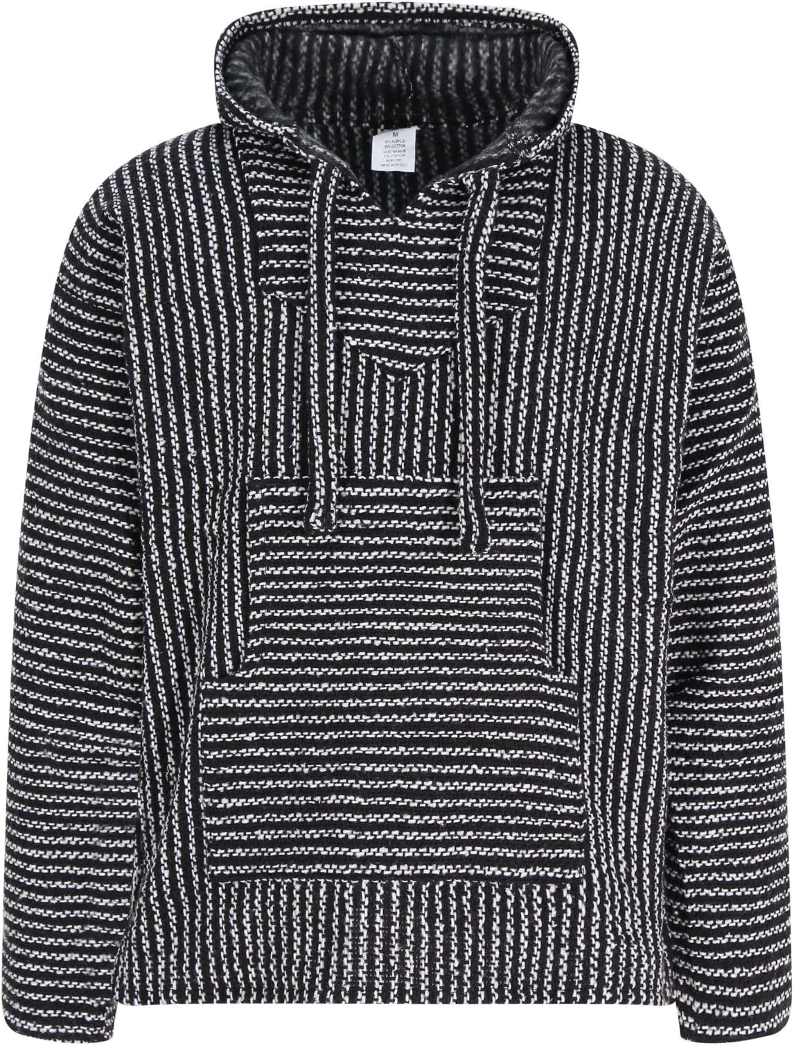 Mexican Baja Jerga Hoodie Hippie Festival Top in Maroon, Black and White Stripe