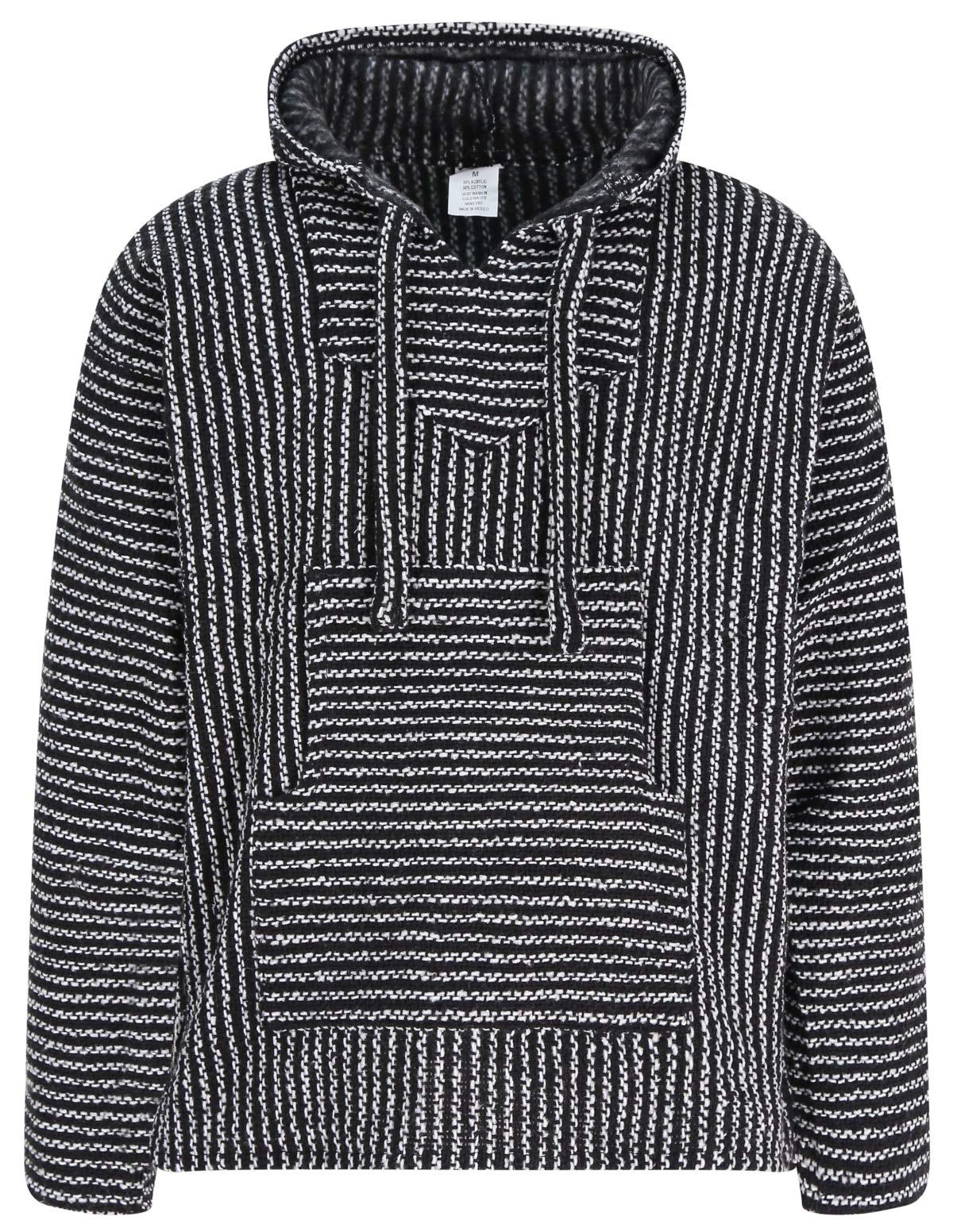 SiestaMexican Baja Jerga Hoodie Hippie Festival Top in Maroon, Black and White Stripe