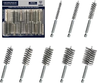 [8-Size] Bore Brush Set, Stainless-Steel Wire Cleaning Brushes for Power Drill, 1(1/8) to 1/4-inch Diameter in 1/8-in increments (29, 26, 22, 19, 16, 13, 10, 7 mm), with Rotation Direction on Tag