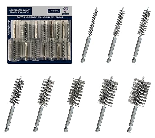 Miniatura 12 de Juego de cepillos de orificio [8 tamaños, 2 juegos], cepillo de alambre de acero inoxidable para taladro eléctrico, juego de cepillo para taladro
