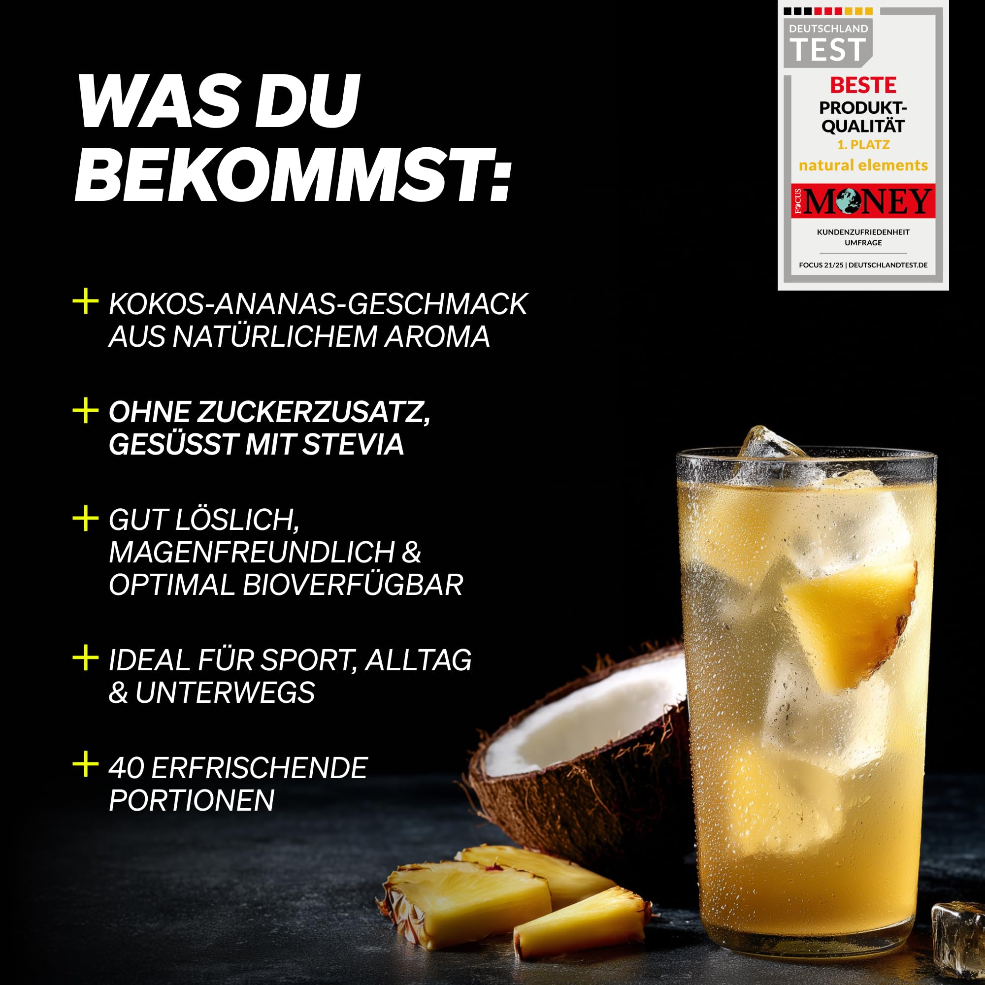 Hydration Recharge Pineapple Coconut – Pulver mit Elektrolyten & Vitaminen für die Ausdauer – ohne Zucker*, mit Stevia gesüßt – Getränkepulver zum Mixen – vegan, hochdosiert, laborgeprüft