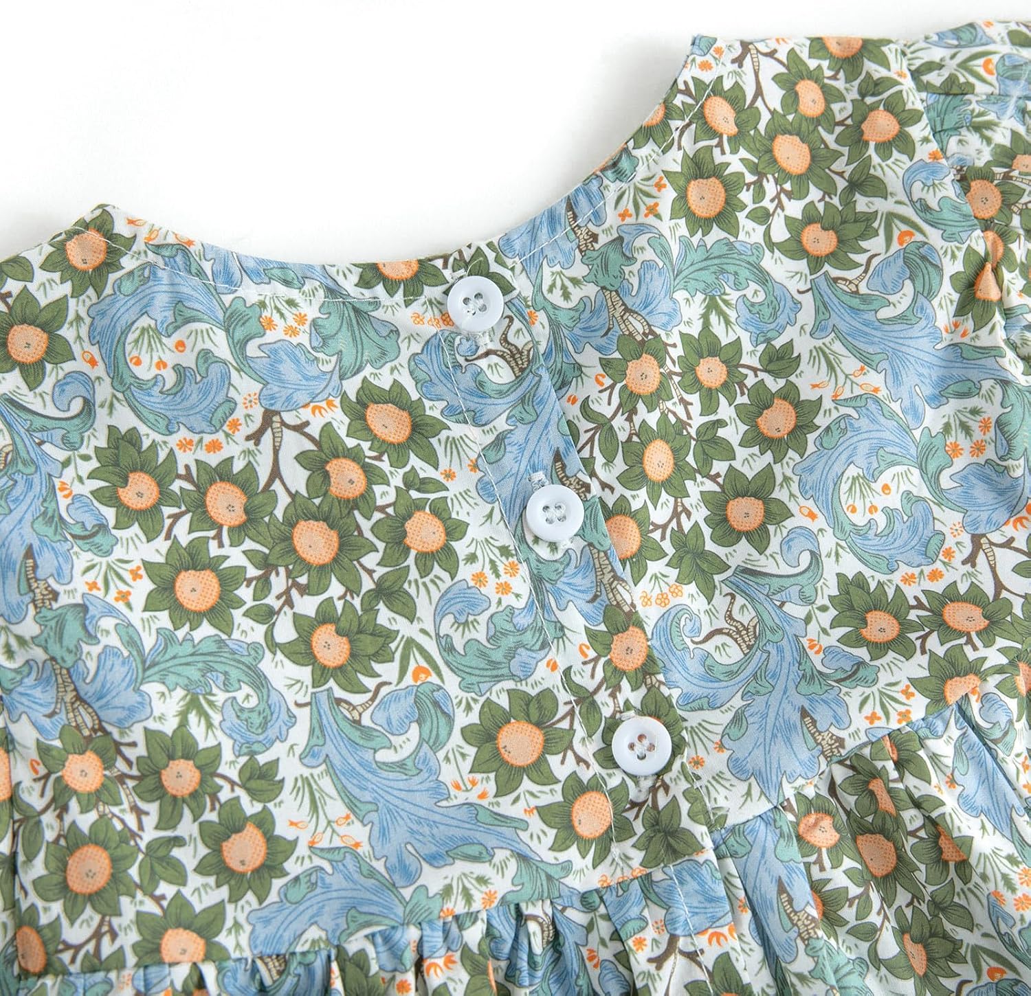 Curipeer Toddler Girls Short Sleeve Floral Dress Handmade Smock Toddler Outfit Dress for Spring and Summer Green 5T - Image 5