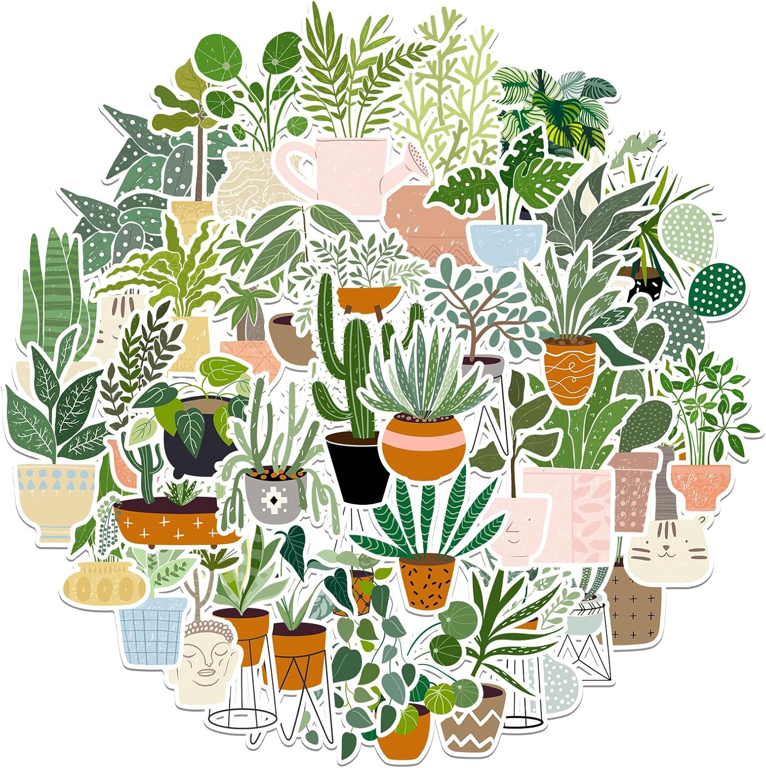40Pcs Potted Plant Stickers for Water Bottle and Laptop - Plant-Based Party Favors & Decorations, Waterproof Vinyl Bonsai Decals, Pot Plants Stickers Laptop Decals (Green)