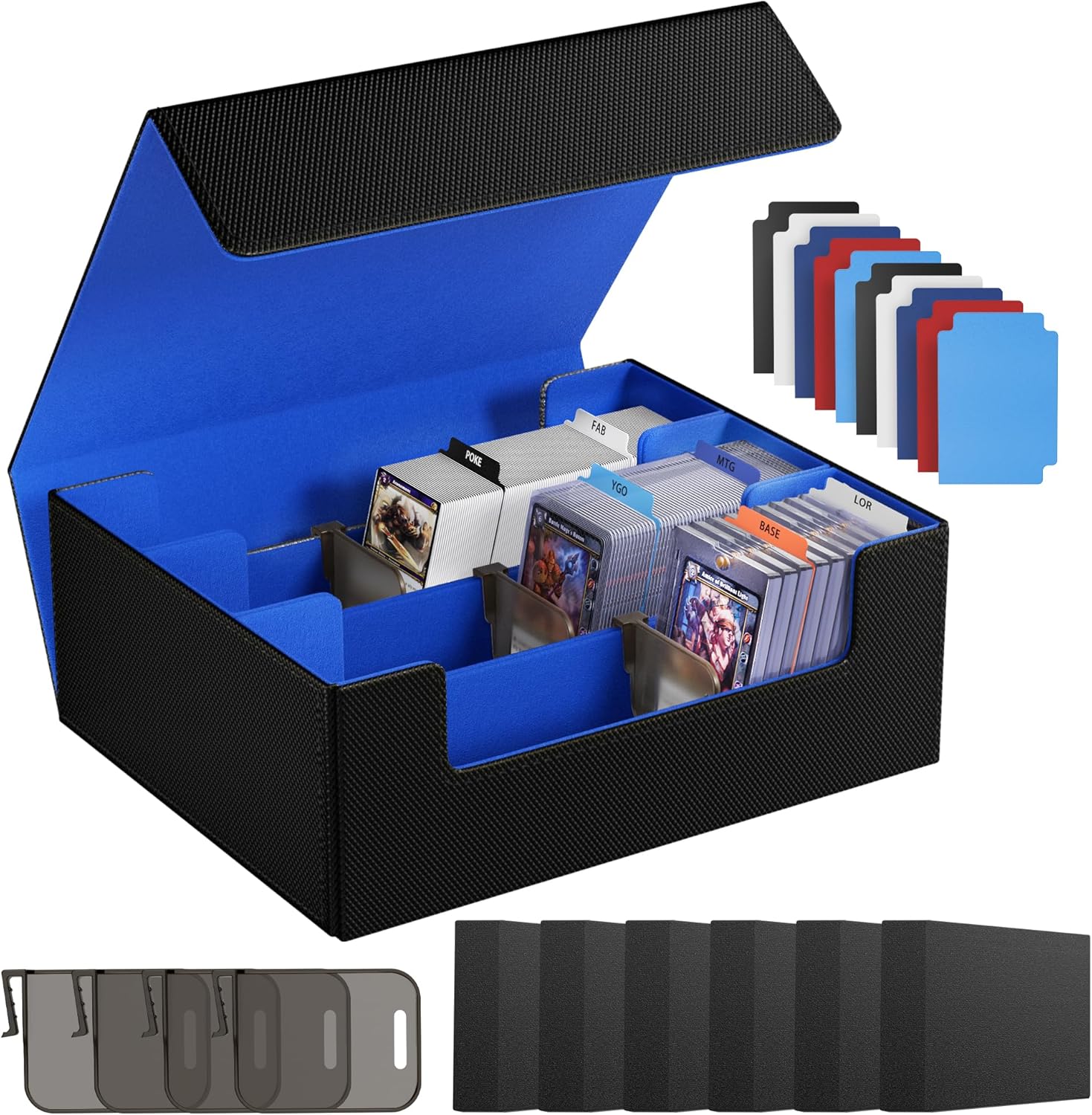 Card Storage Box For Trading Cards 1800+,Card Deck Box With 10 Dividers,6 Foam Stoppers,4 Supporters,Commander Deck Case Fit For Toploaders,MTG,YuGiOh,TCG and Magic Cards