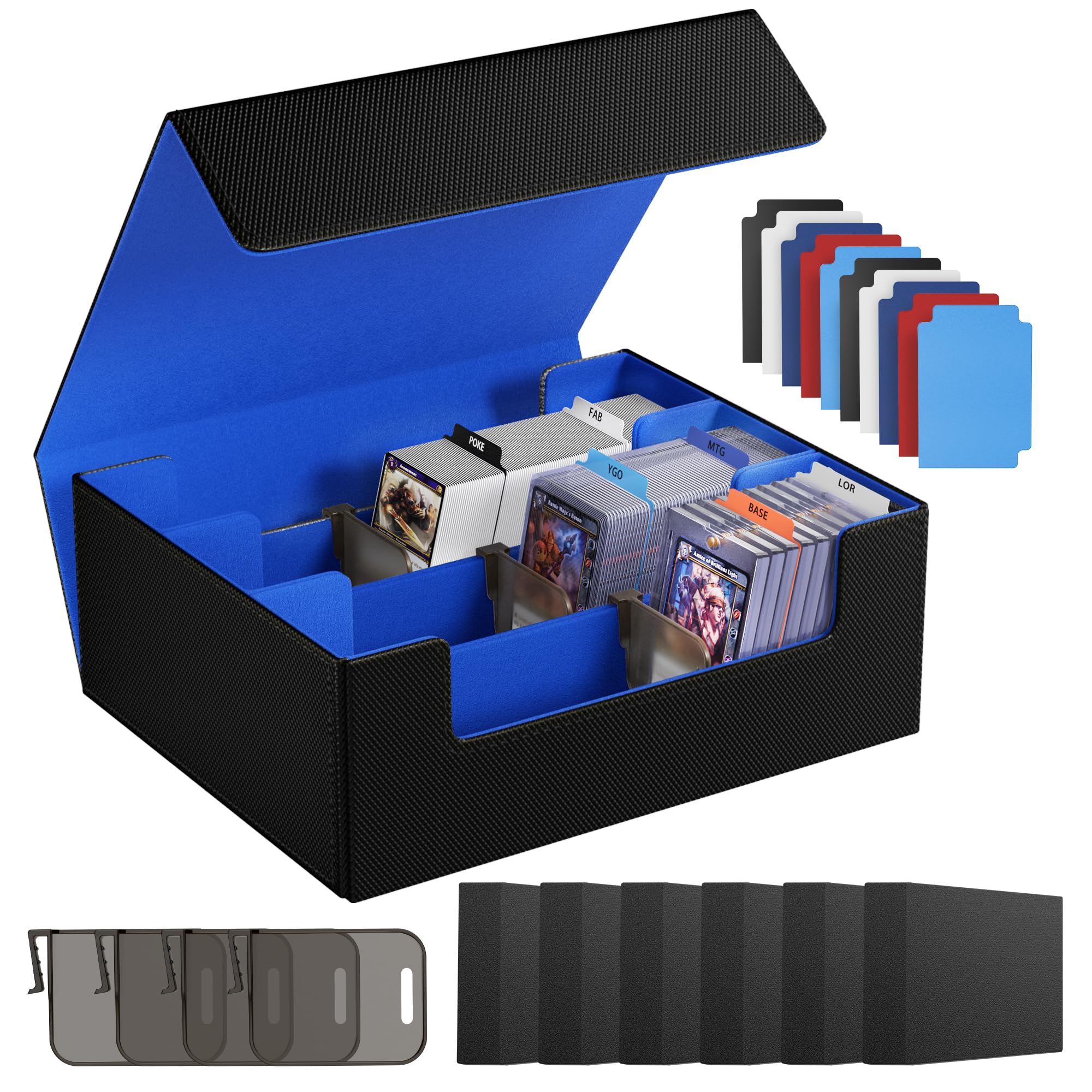 Co-opting Card Storage Box For Trading Cards 1800+,Card Deck Box With 10 Dividers,6 Foam Stoppers,4 Supporters,Commander Deck Case Fit For Toploaders,