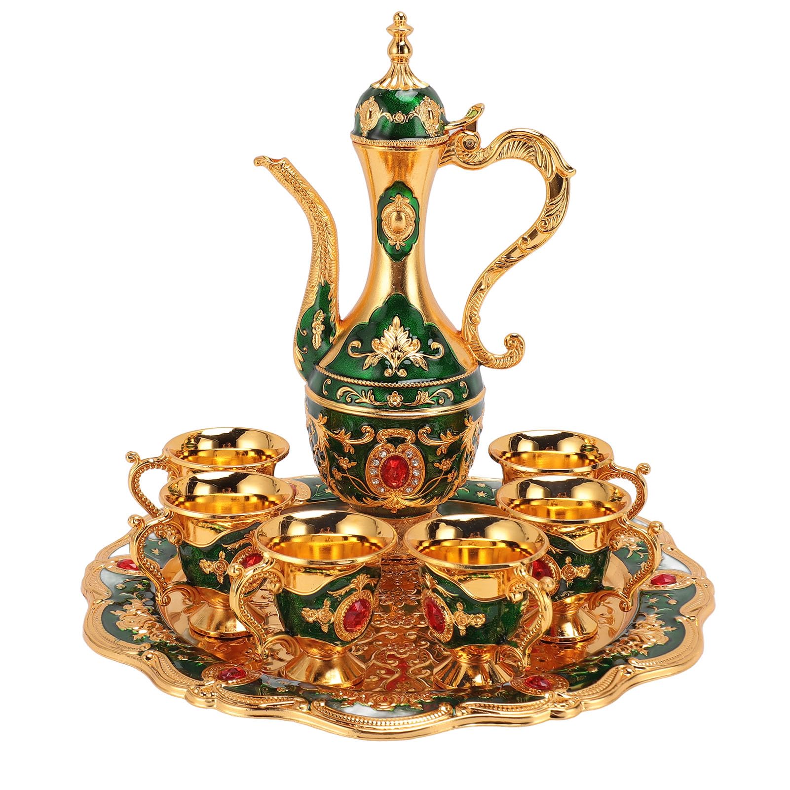 vfdaSWQQ Tea set, With 6 Coffee Cups, Vintage Teapot Set, Exquisite Water Serving Metal Wine Glass Jug(#3)