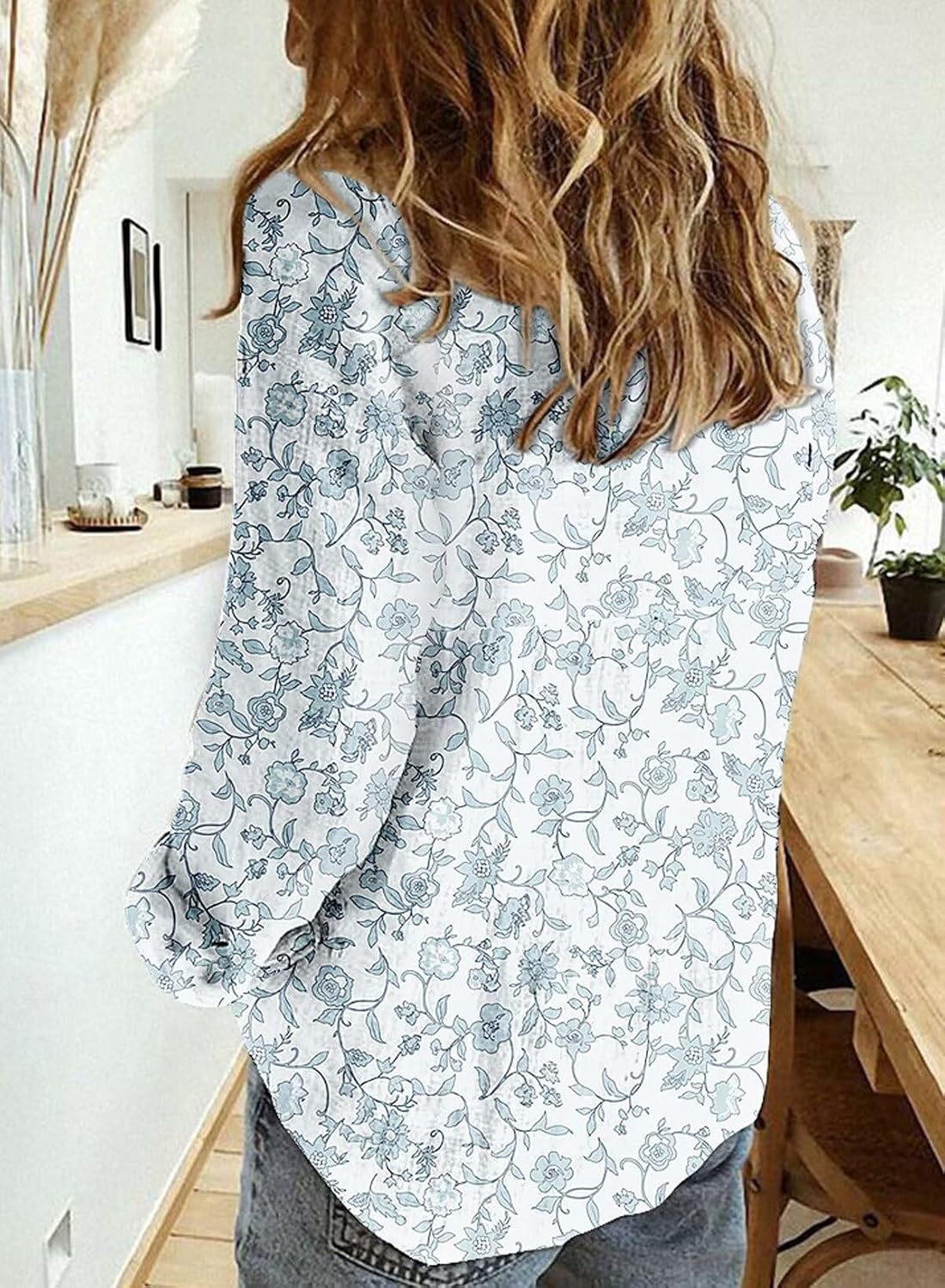 Astylish Womens V Neck Roll up Sleeve Button Down Blouses Tops - Image 3