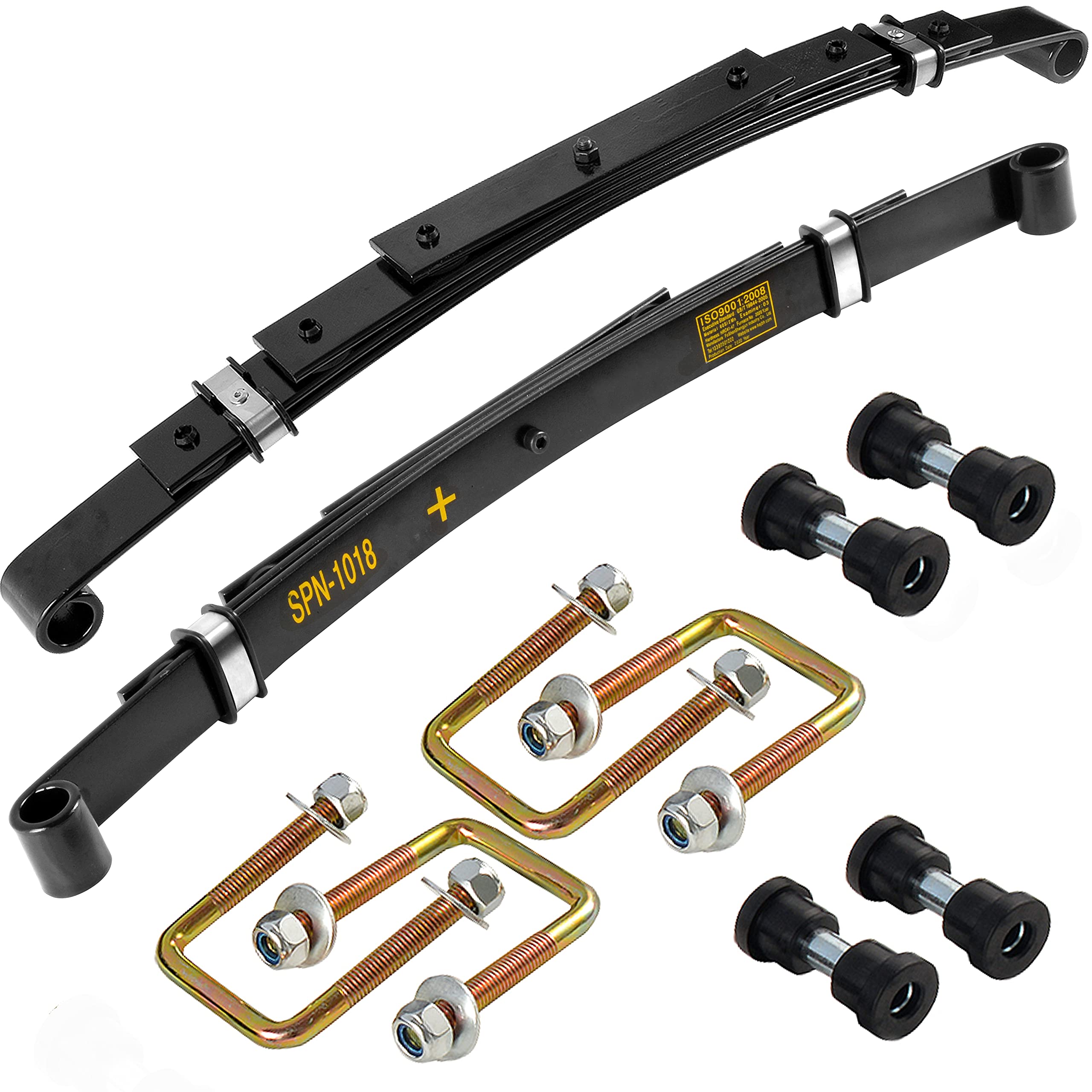 Roykaw Golf Cart Rear Leaf Spring Kit Compatible with EZGO TXT Gas and Electric Models, Included Bushings, Sleeves & U-Bolts, 4 Heavy Duty Stiff Springs, OEM# 70247-G01, 70474-G01, 70505-G01, 603109
