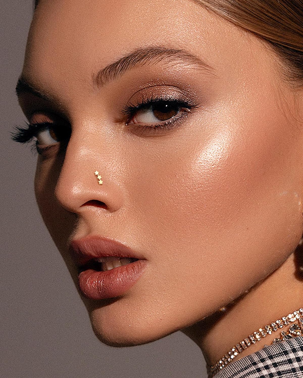 14k Solid Gold Nose Stud 20G 1.5MM(each star) Nose Rings L Shape Real Gold Nose Piercing Jewelry - Image 2