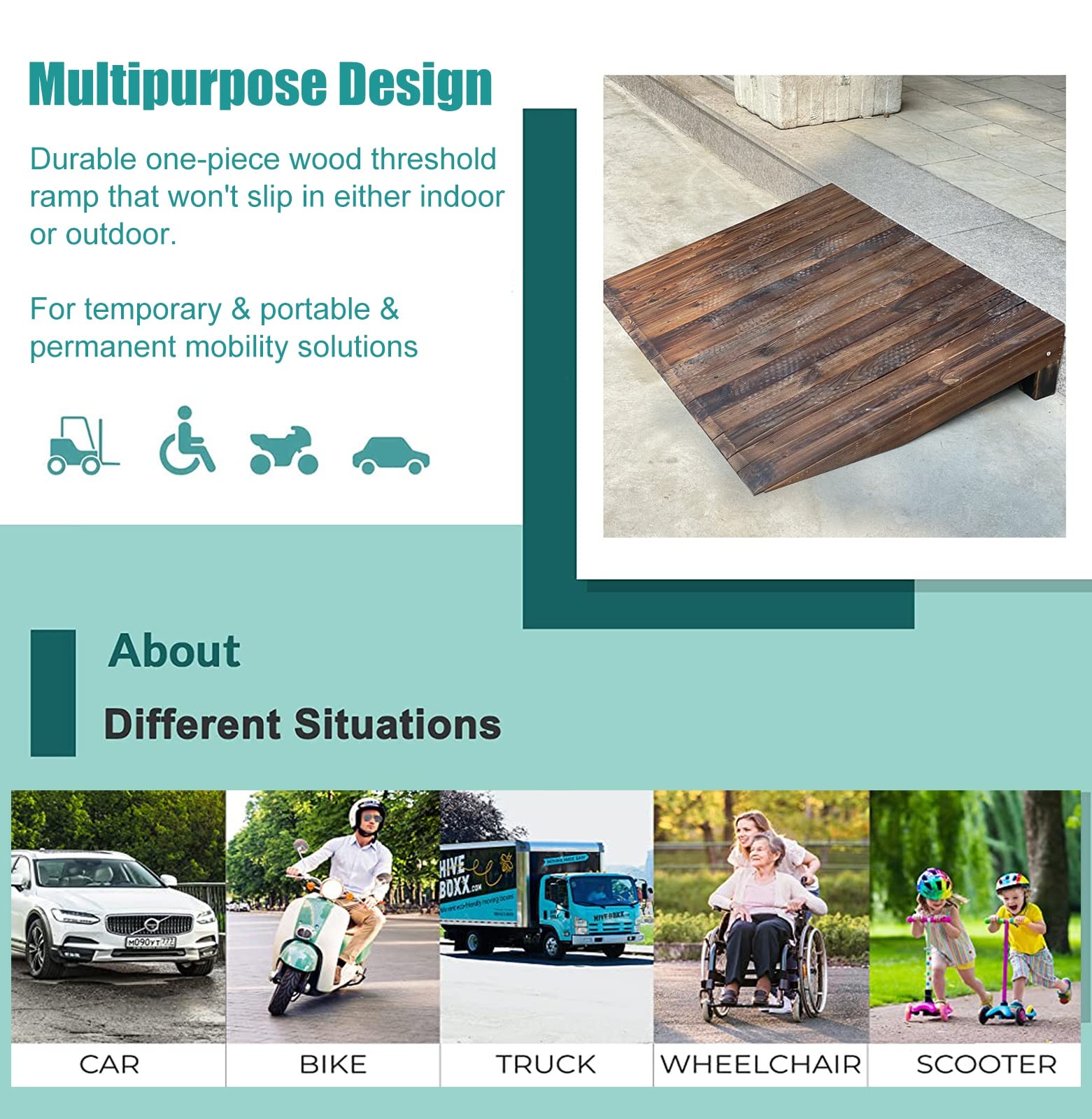 Rampas de Madera para Sillas de Ruedas para el hogar- 4/7/7.8/9.8 Pulgadas de Elevación, Rampas de Umbral de Servicio Pesado para Scooters Andadores Bicicletas, Puerta Delantera/Rampa de Entrada al
