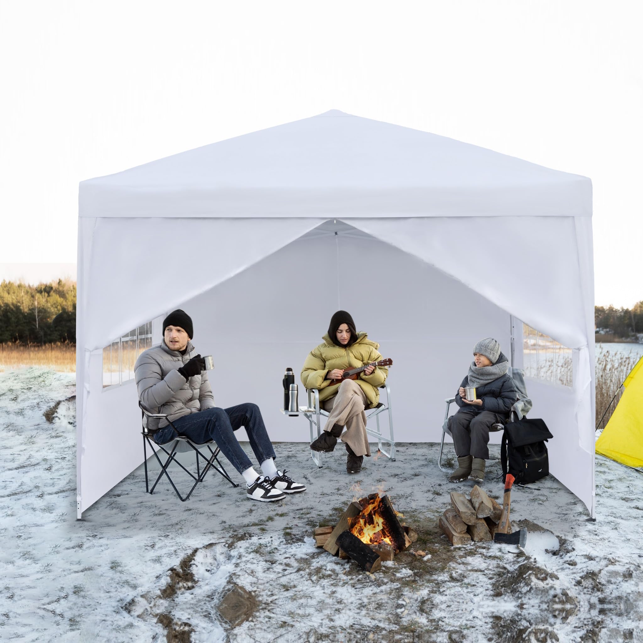 Aufun Gazebo pieghevole, 2,5 x 2,5 m, impermeabile, pieghevole, con 4 pannelli laterali, protezione UV per feste, matrimoni e picnic, colore: bianco