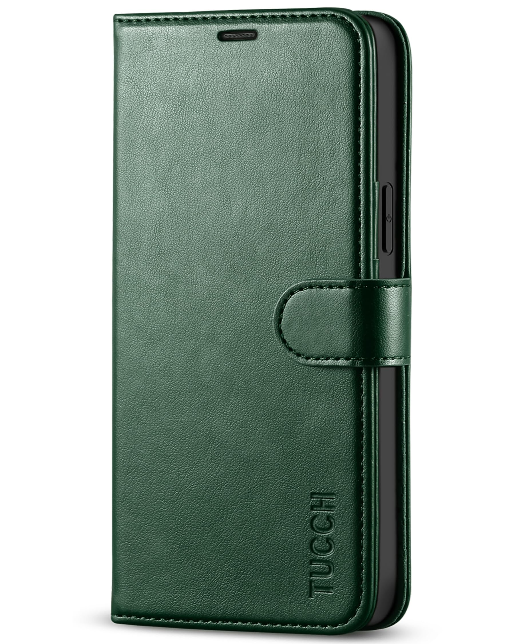 TUCCH Wallet Case Compatible with iPhone 12 Pro/12 5G, RFID Blocking Card Slot Magnetic Folio PU Leather Stand Flip Cover 6.1", Dark Green