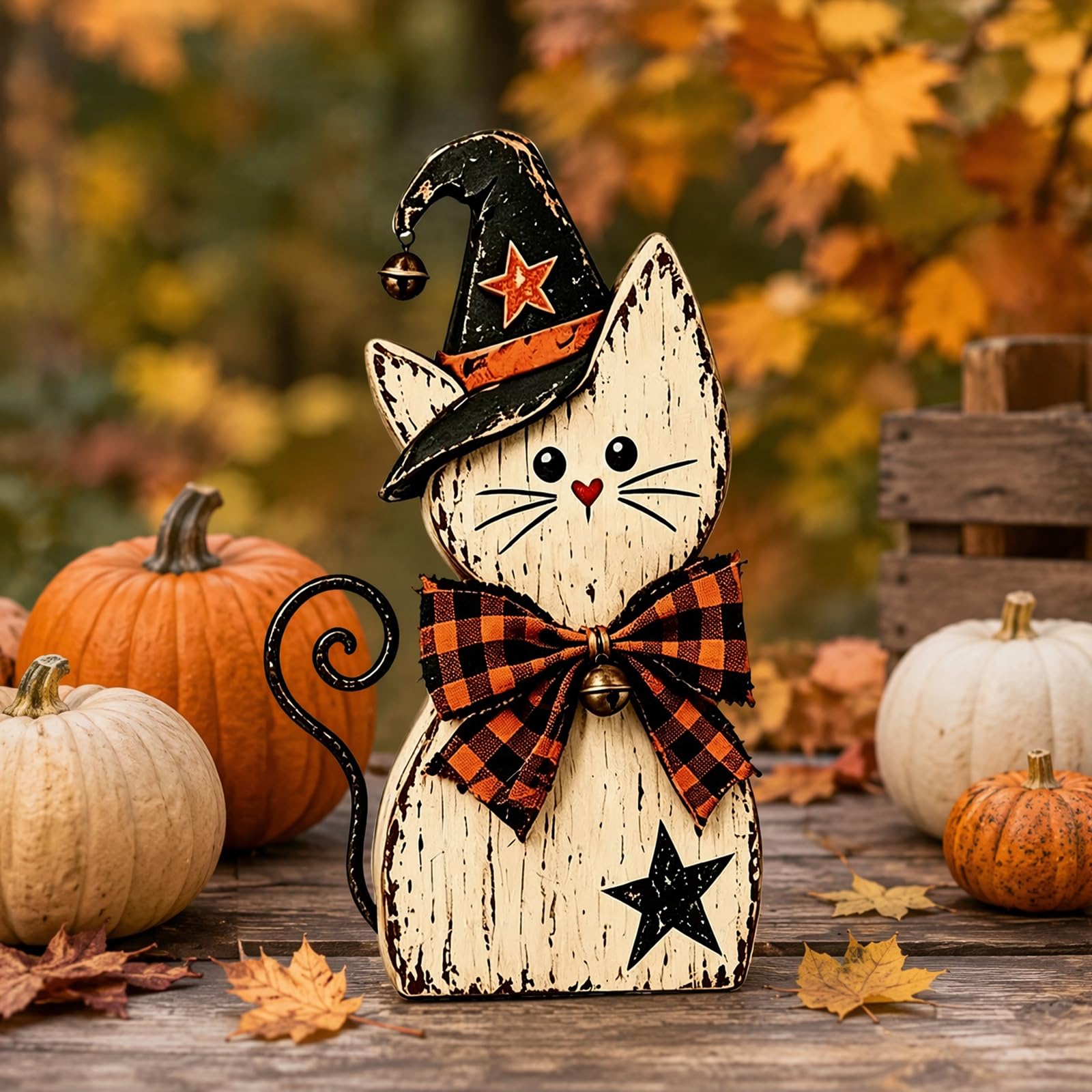1PCS Vintage Halloween Witch Cat Decor Set, Spooky Tabletop Centerpiece