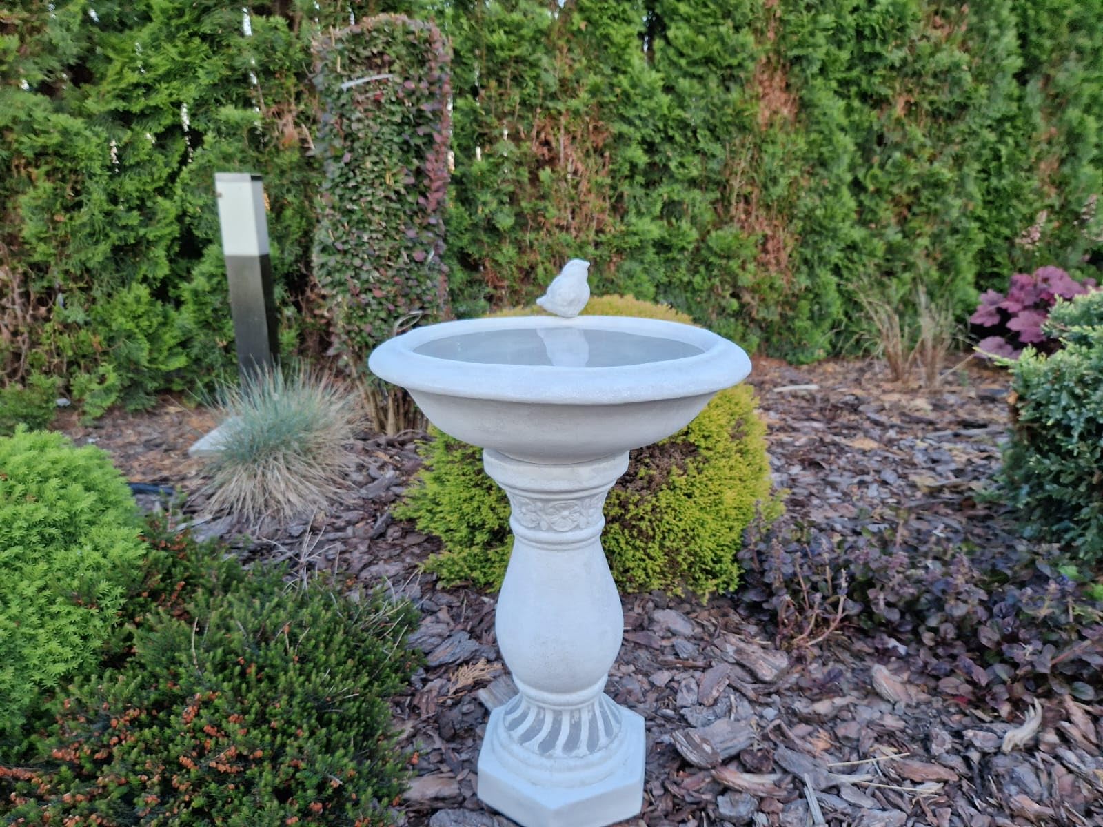 Ornement de Jardin en Pierre coulée - Bain d'oiseau Antique sur Colonne décorative
