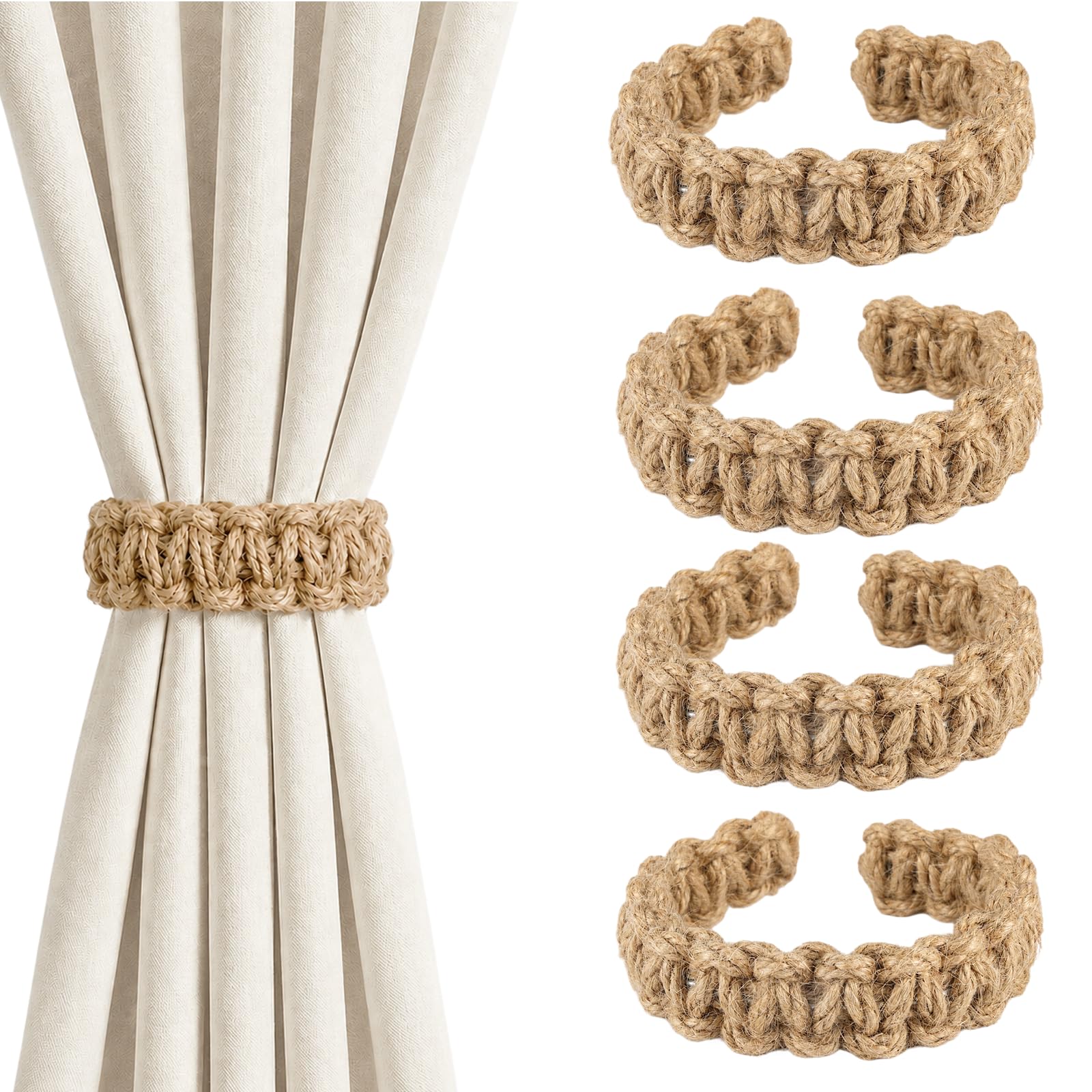 Amlif 4PCS Curtain Rope Tiebacks, Knitted Tie Backs Curtain Holders- Brown