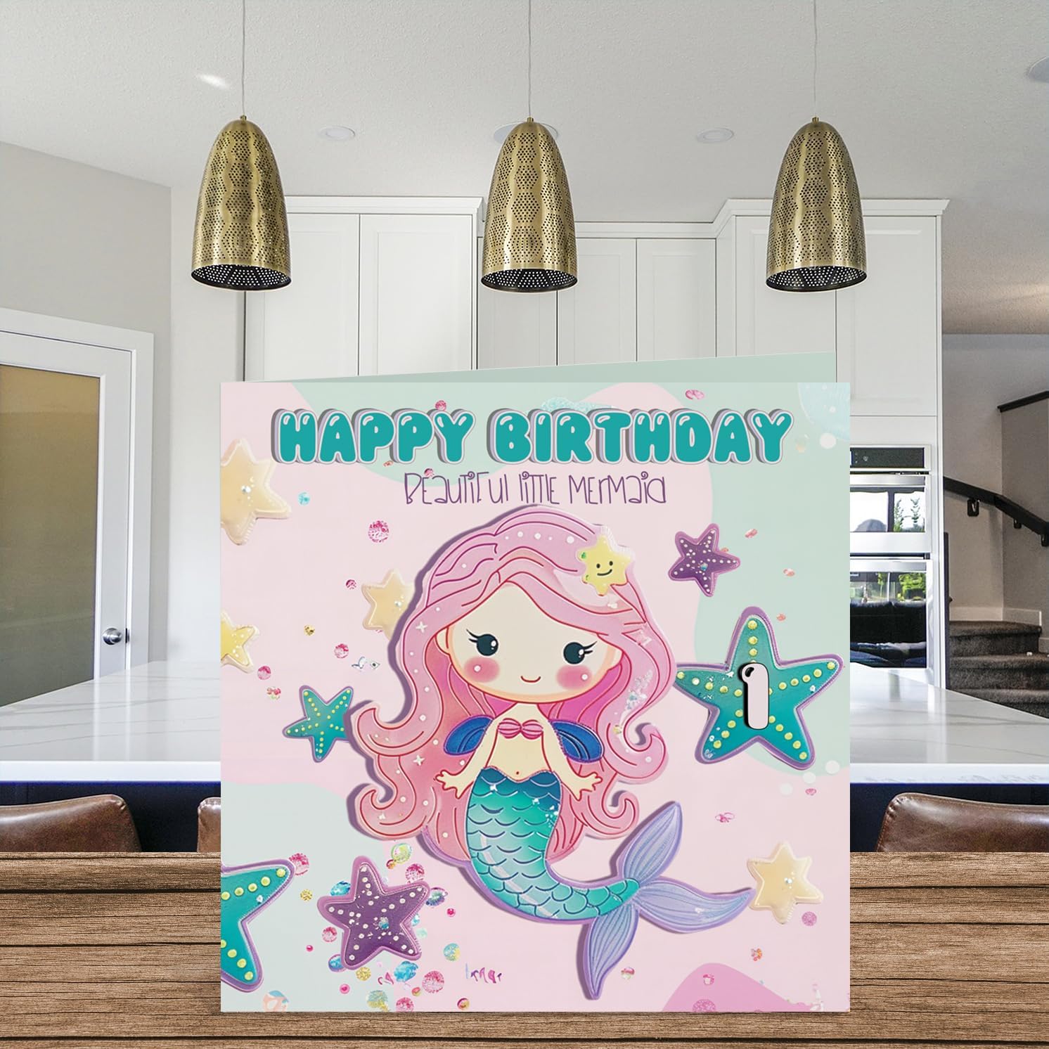 Stuff4 1st Birthday Card Girls - Beautiful Little Mermaid - Happy Birthday Card for 1 Year Old Girl