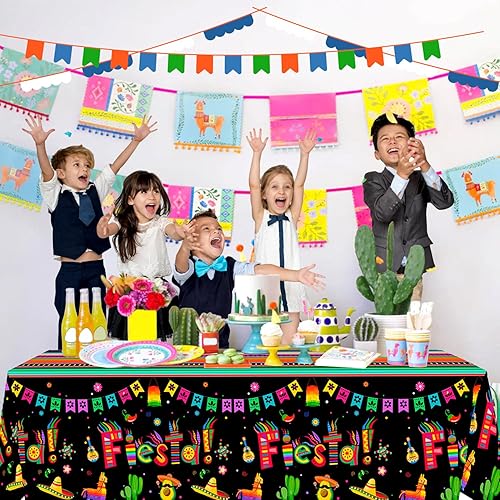 Miniatura 3 de Mantel de fiesta mexicana de 3 piezas, 107.8 x 54 pulgadas, juego de manteles de fiesta mexicana, fundas de mesa del Cinco de Mayo y mantel