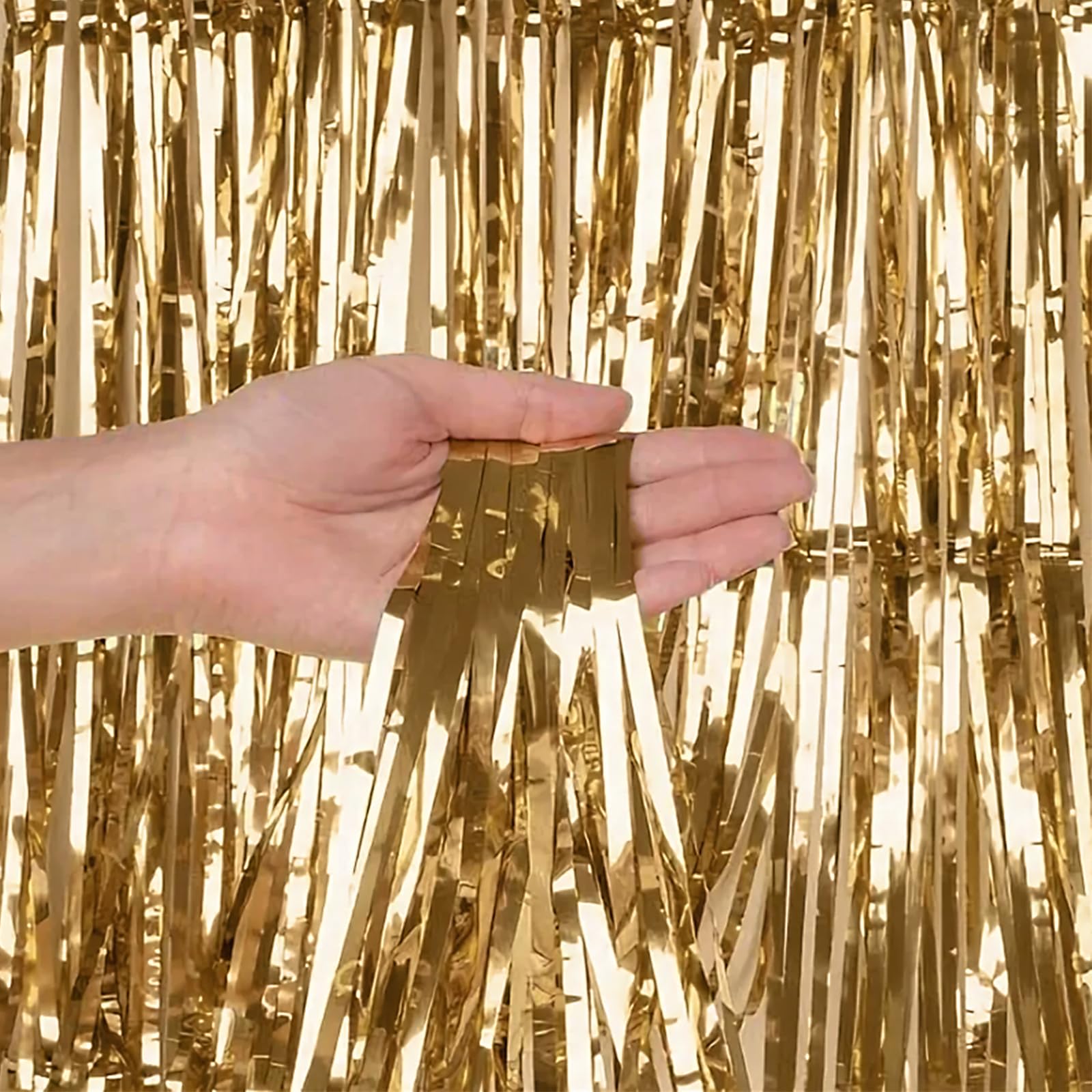 Vestoryyer Golden 2Pcs 3.2Ft X 6.5Ft Foil Curtain Decorations,Champagne Gold Glitter Foil Curtains,Foil Fringe Streamers Metallic Tinsel Door Hanging Foil Flow Silk Streamers For Birthday Holiday Party Decoration